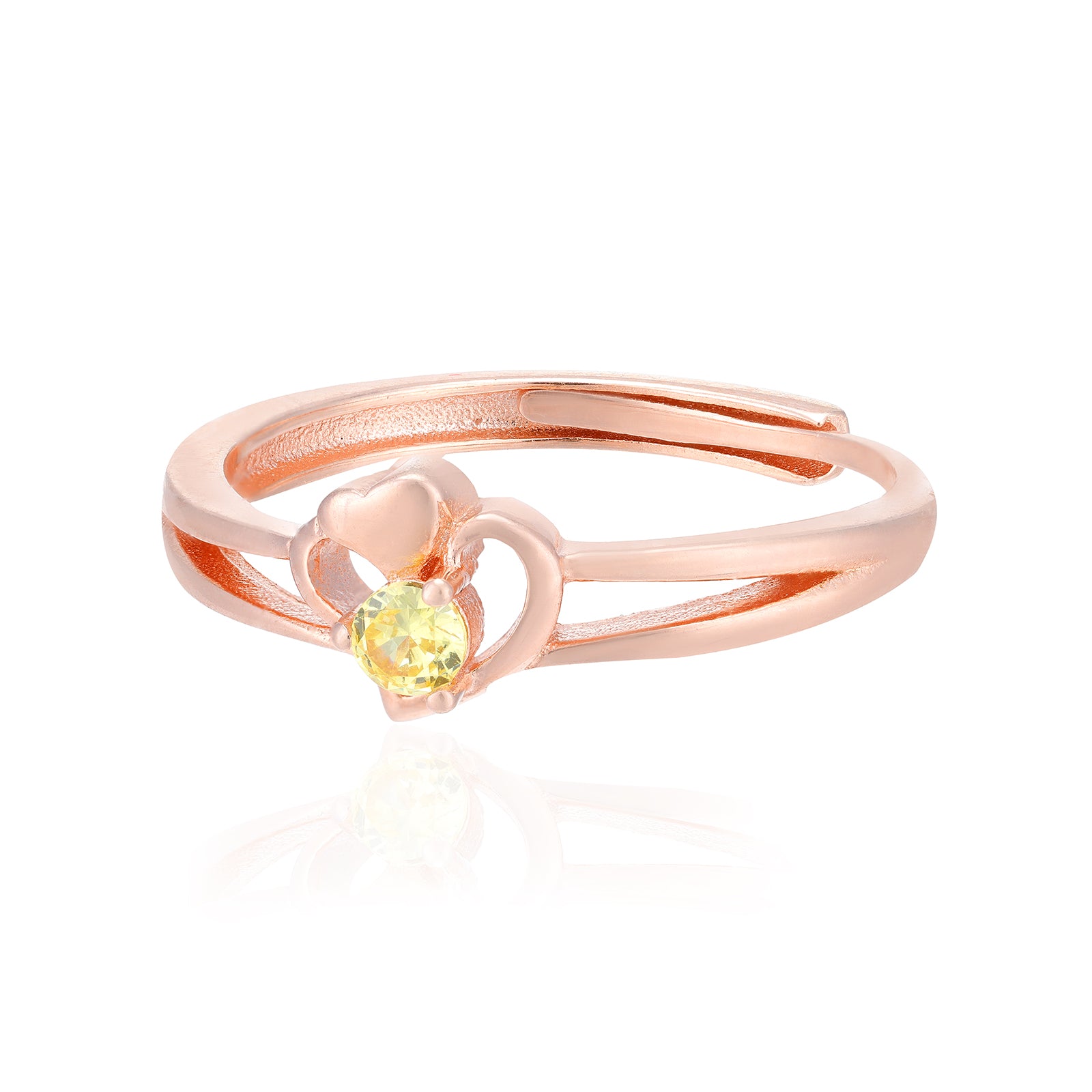 Double Heart Rose Gold Pointed Yellow Stone Ring )