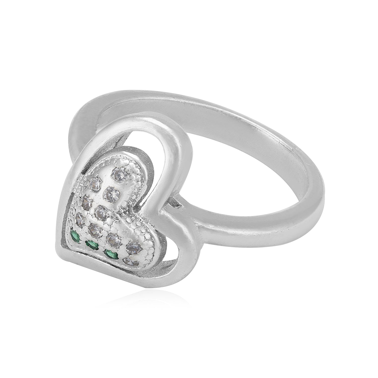 Double Hearts Rhodium 925 White Green Stone Rings