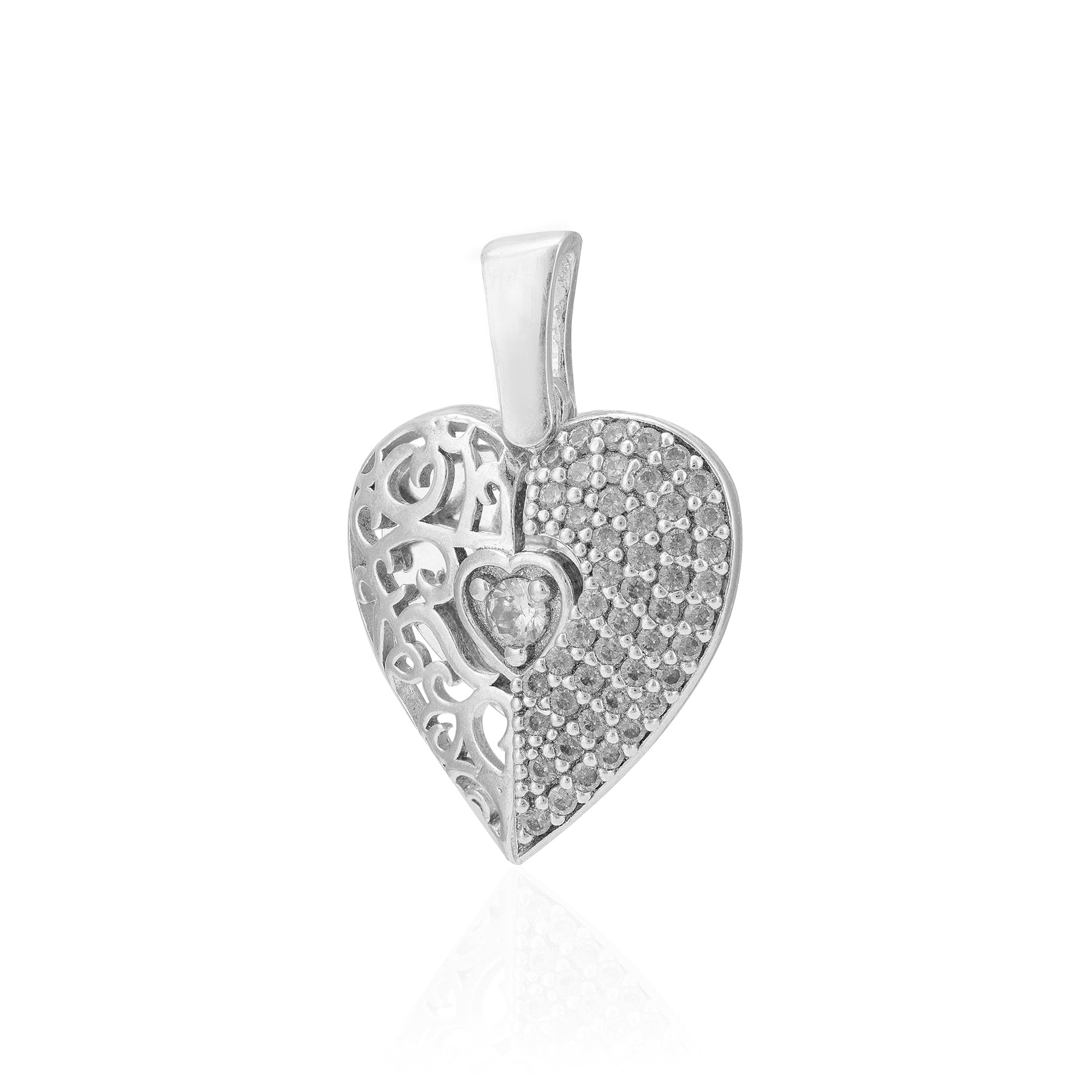 Dual Love Accent Heart 925 Sterling Silver Pendant for Women