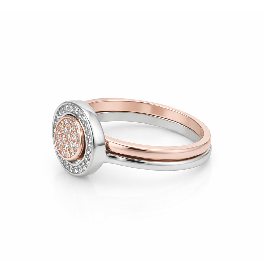 Dual Tone Layered Halo Two in One 925 Sterling Silver Ring for Women