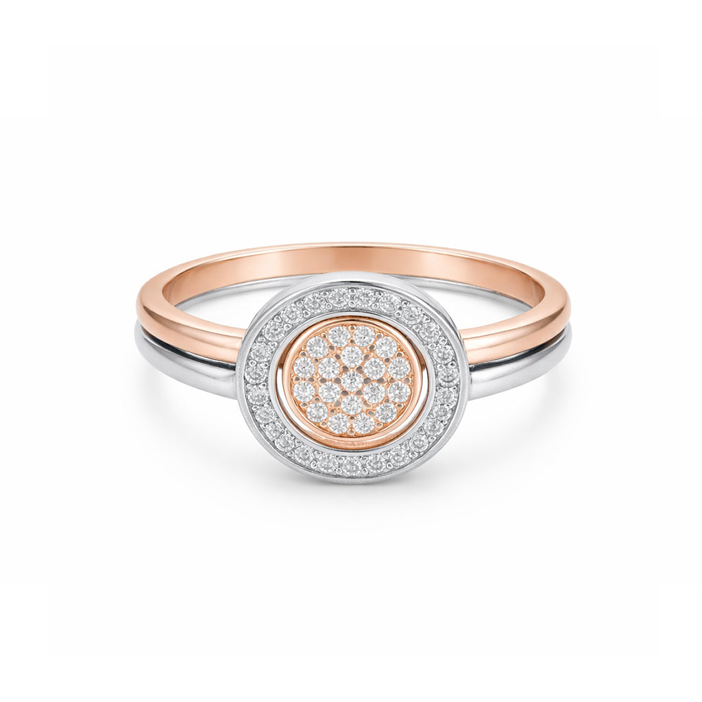 Dual Tone Layered Halo Two in One 925 Sterling Silver Ring for Women