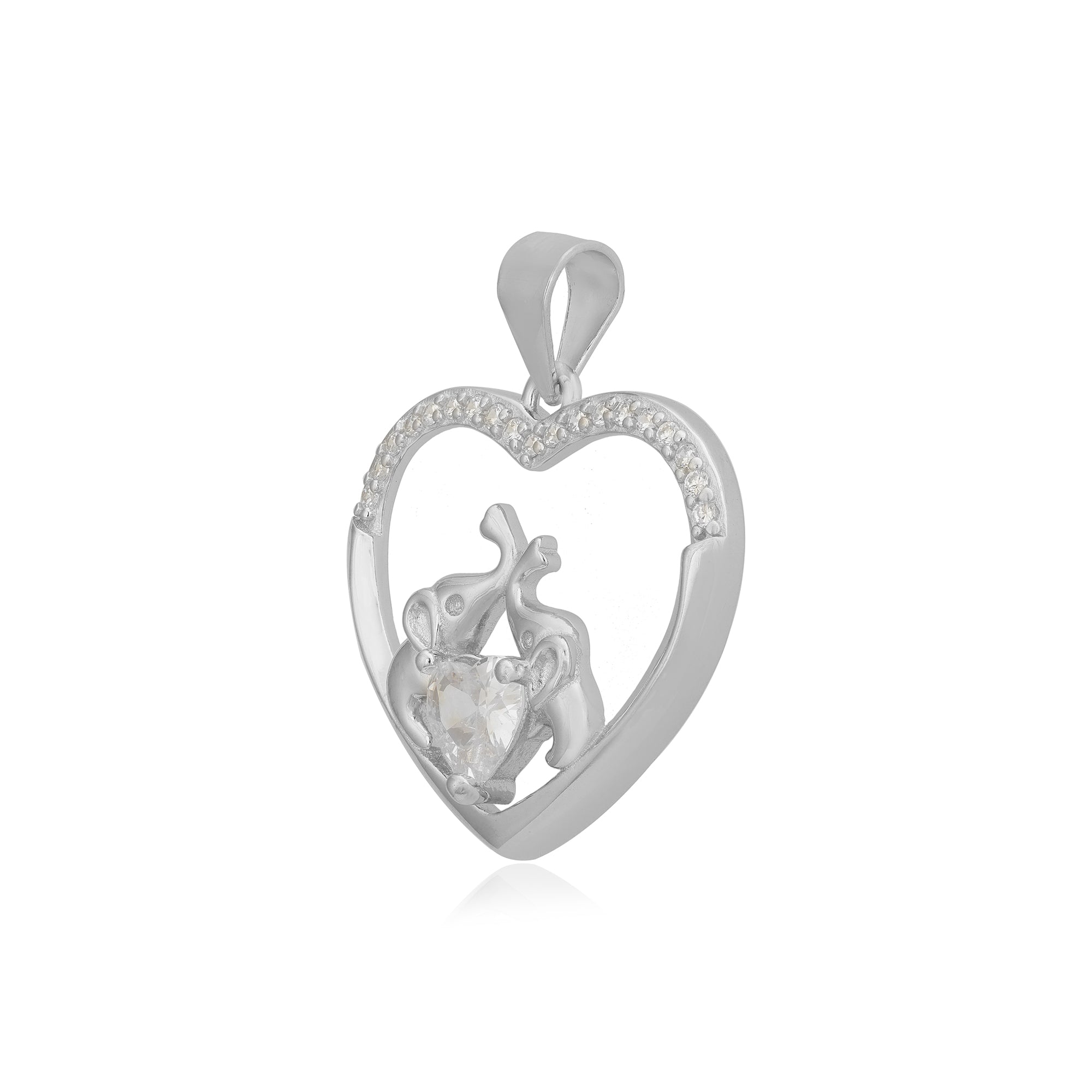 Dual Elephant Love Heart Rhodium Pendants