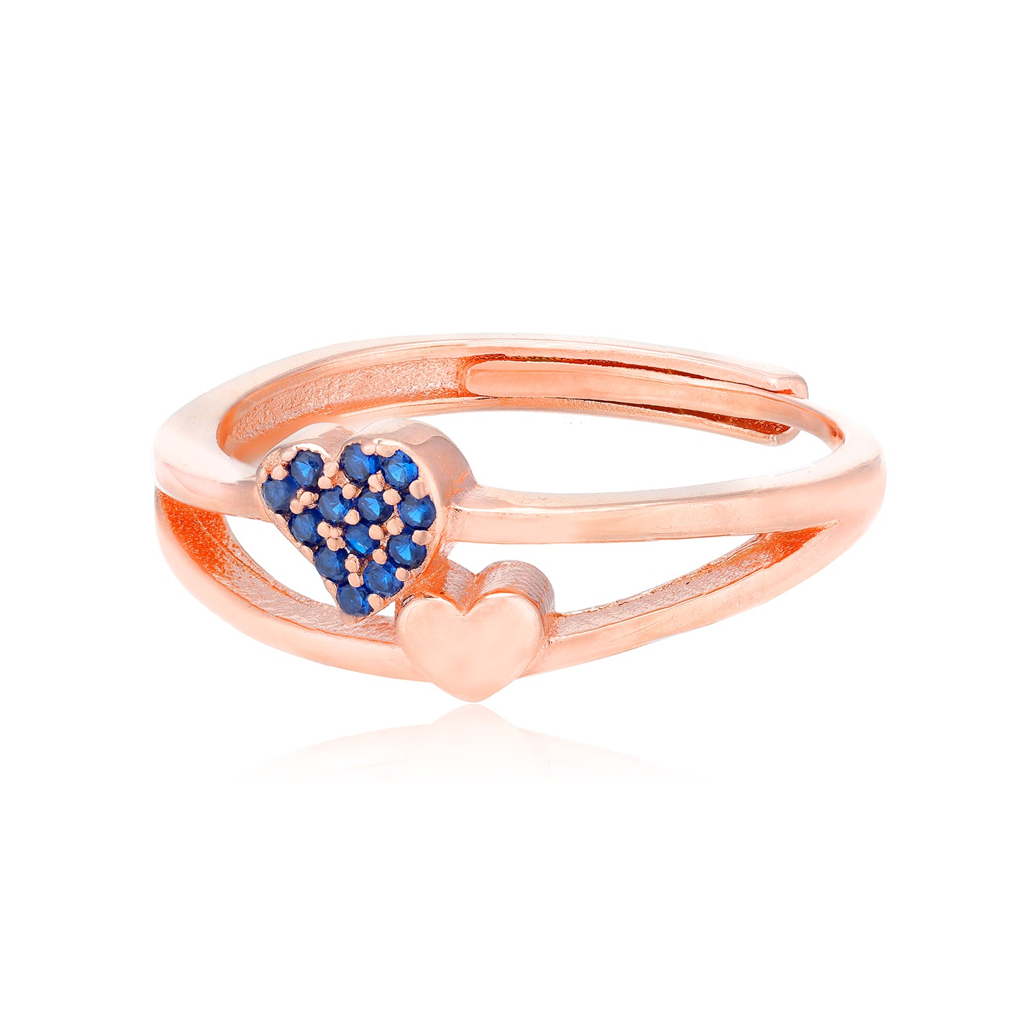 Dual Heart Rose Gold 925 Blue Stone Sleek Heart Rings