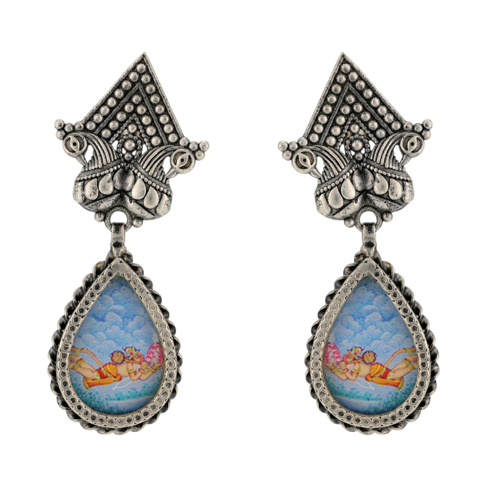 Dual Peacock Oxidised Divine Hanuman 925 Earrings
