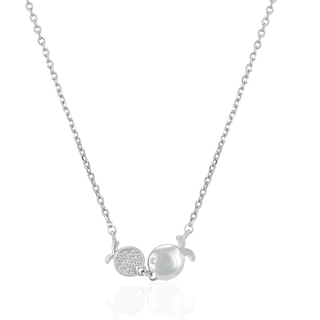 Dual Pomegranate Sparkle White Stone 925 Sterling Silver Chain Pendant for Women