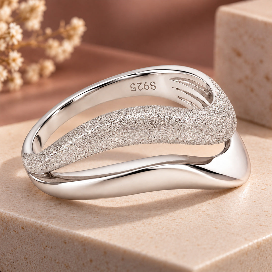 Dual Texture Wavy Statement Band Ring