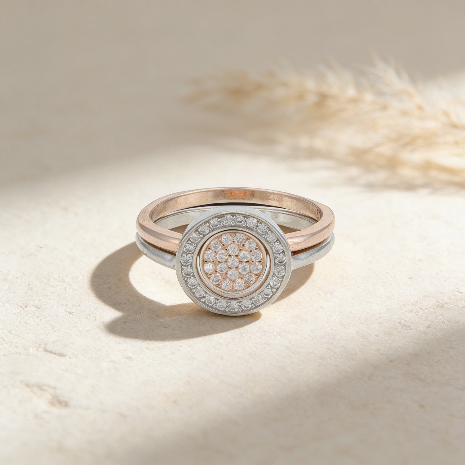 Dual Tone Layered Halo Two in One 925 Sterling Silver Ring for Women