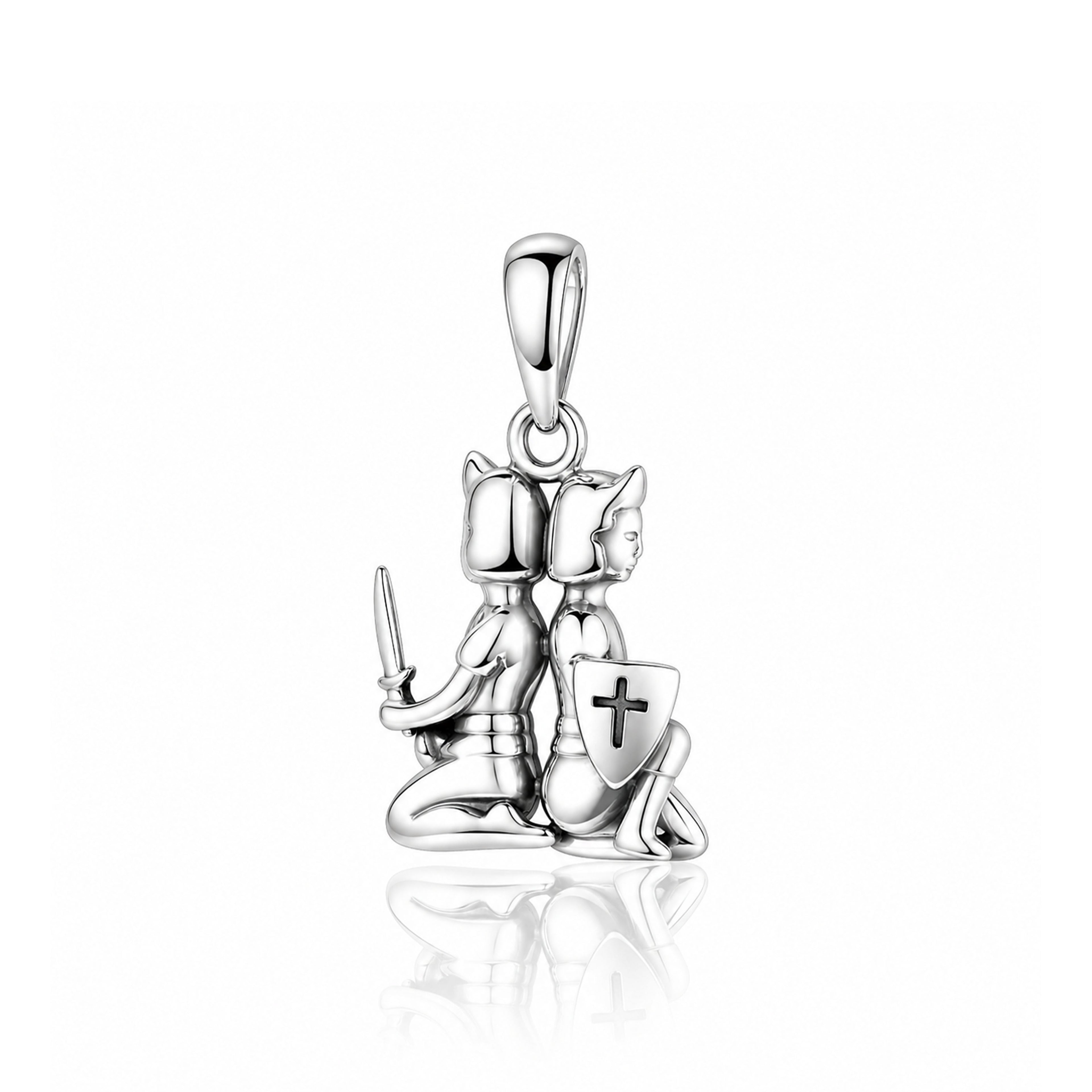 Dual Warrior Guardians 925 Sterling Silver StatementPendant