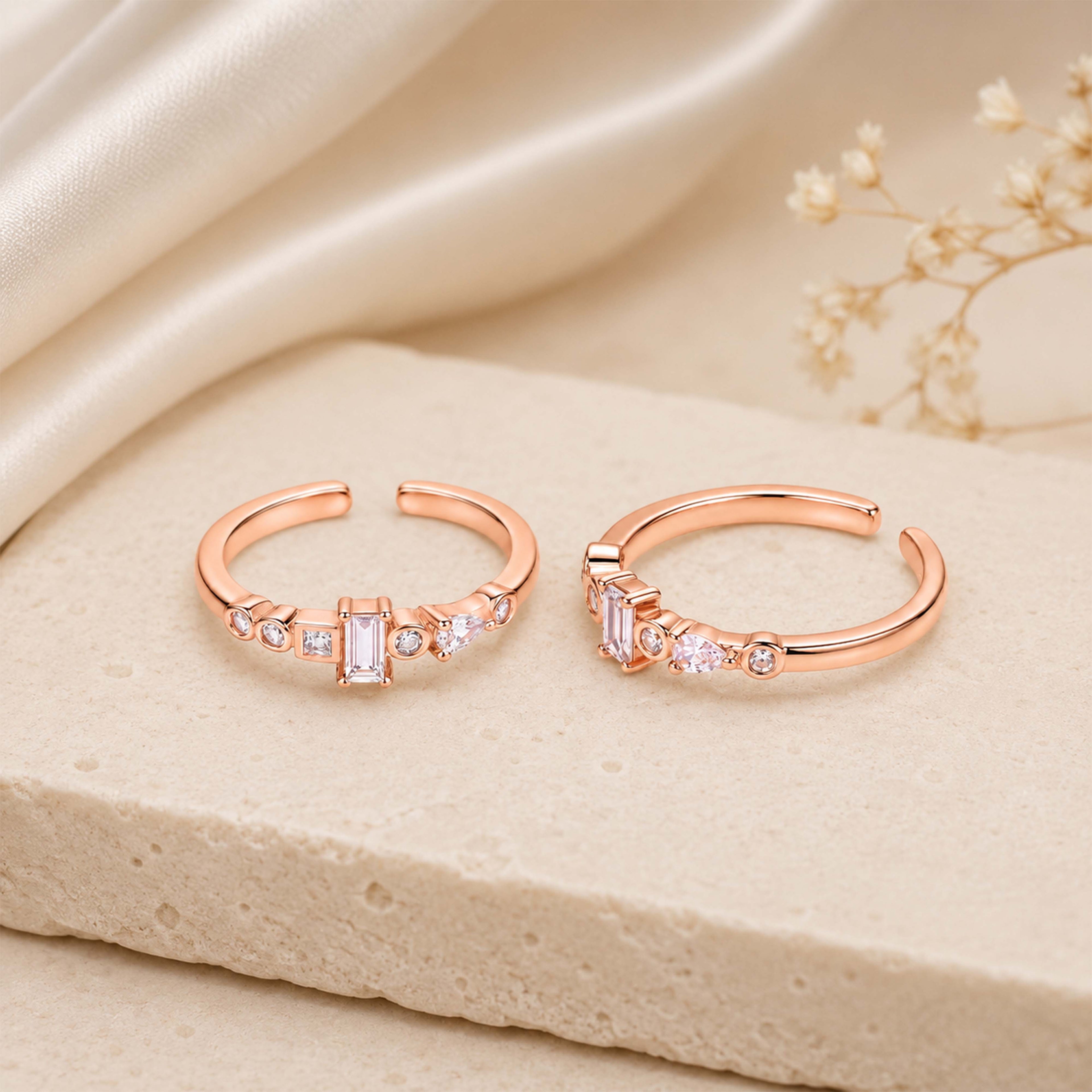 Elegance Multi-Shape Stone Rose Gold Adjustable Toe Ring
