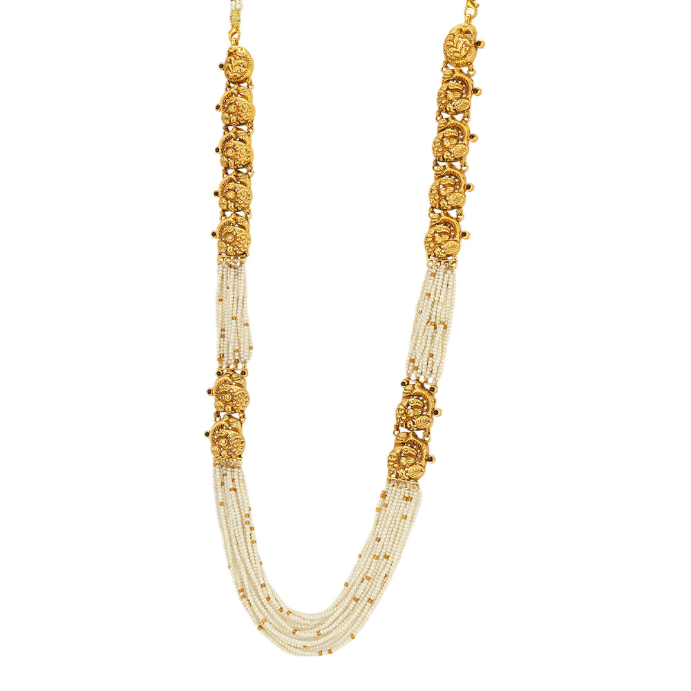 Elegance of White Pearls Enhanced Rich Golden Detailing 925 Mala