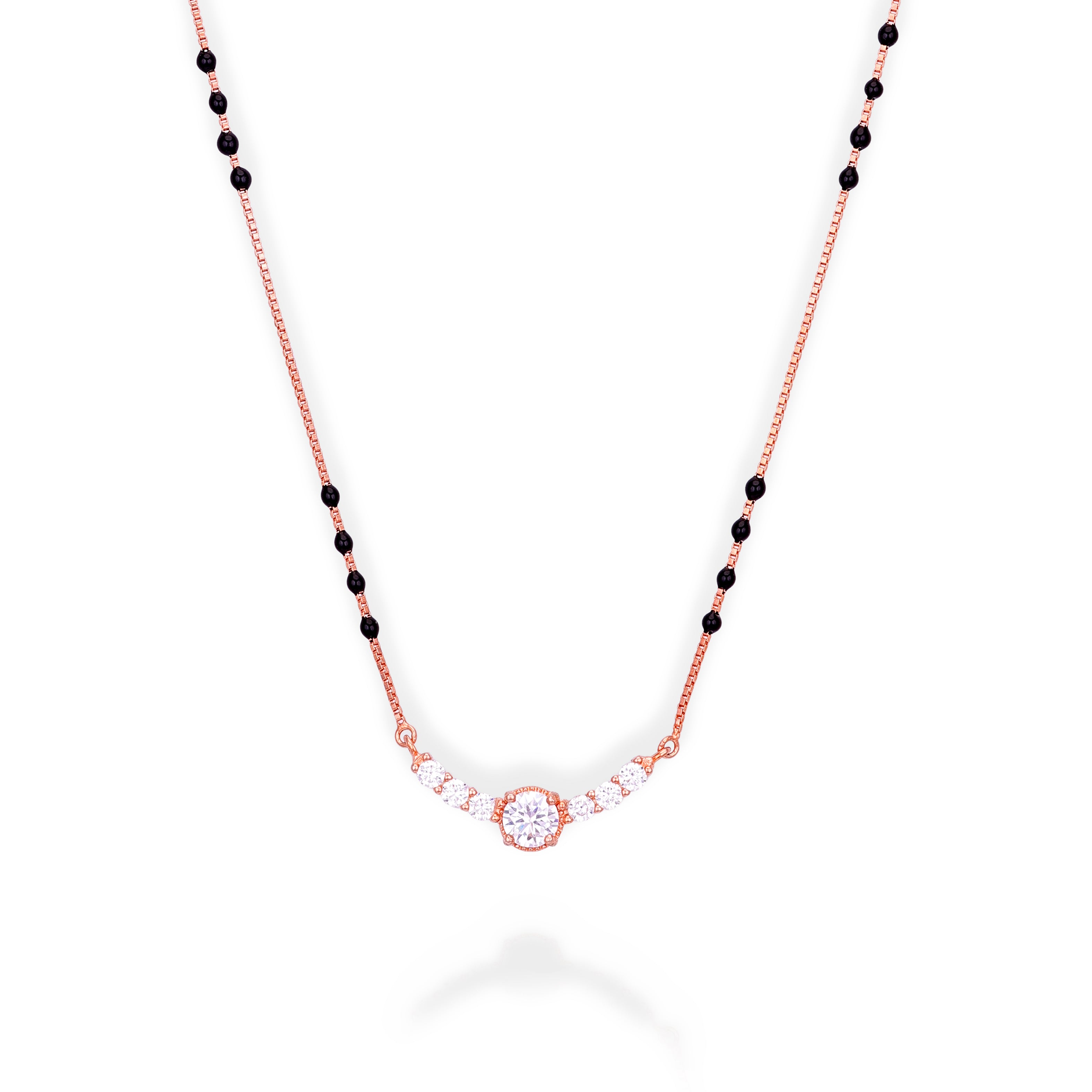 Elegant Black Bead 925 Sterling Silver Rose Gold Chain Pendant for women