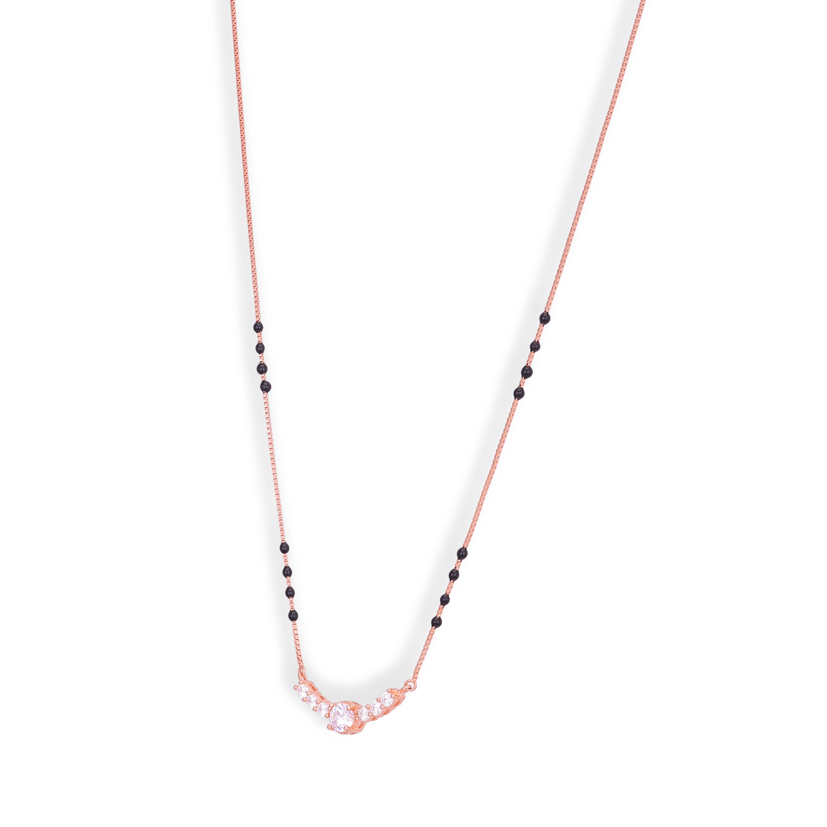 Elegant Black Bead 925 Sterling Silver Rose Gold Chain Pendant for women