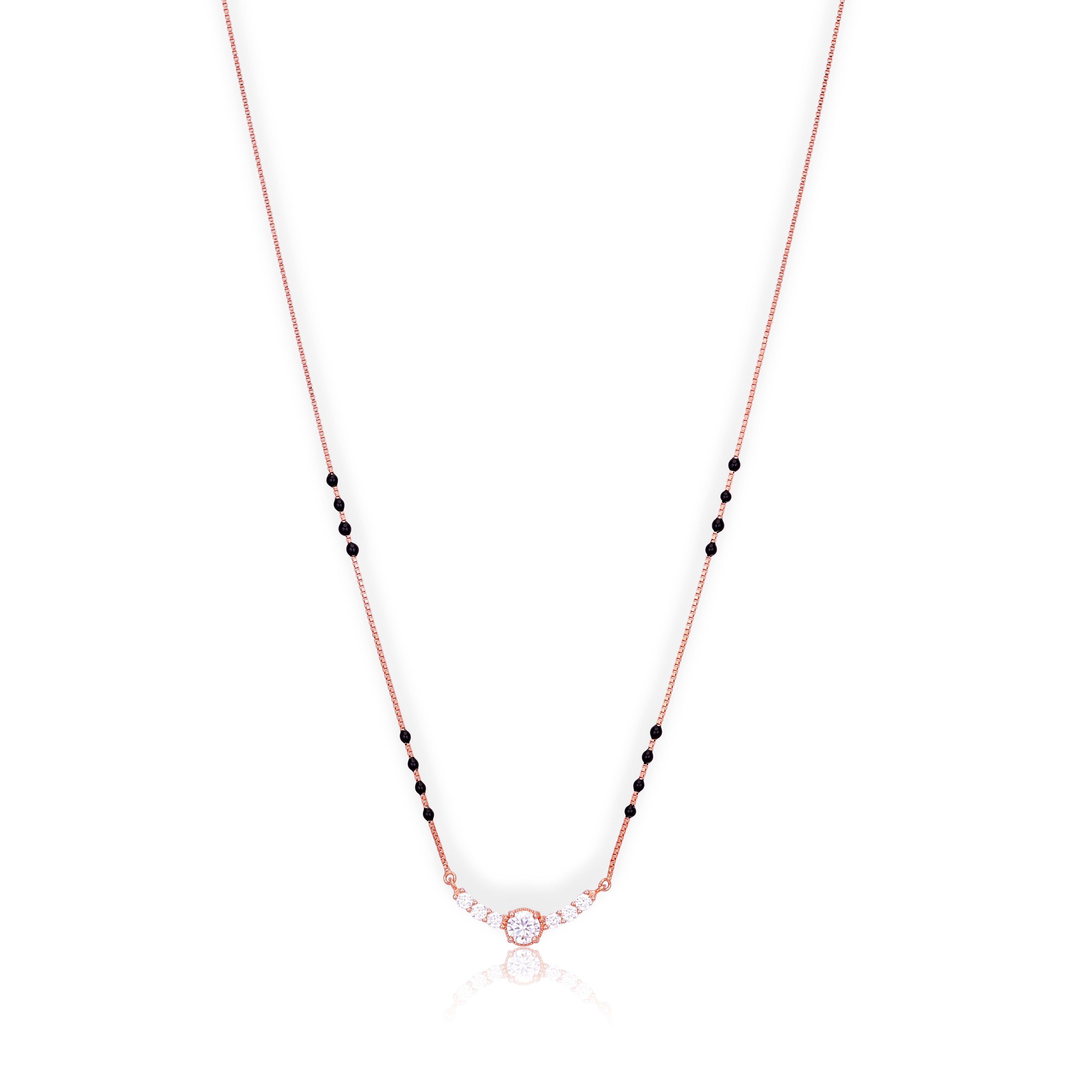 Elegant Black Bead 925 Sterling Silver Rose Gold Chain Pendant for women