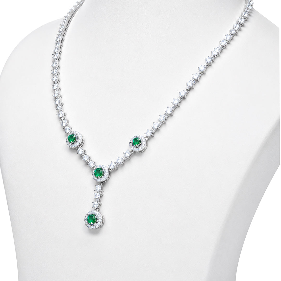 Elegant Emerald Green Sparkle Drop 925 Sterling Silver Necklace for Women
