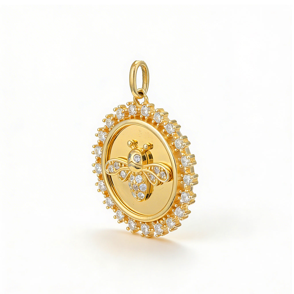 Elegant Golden Honeybee 925 Sterling Silver Pendant