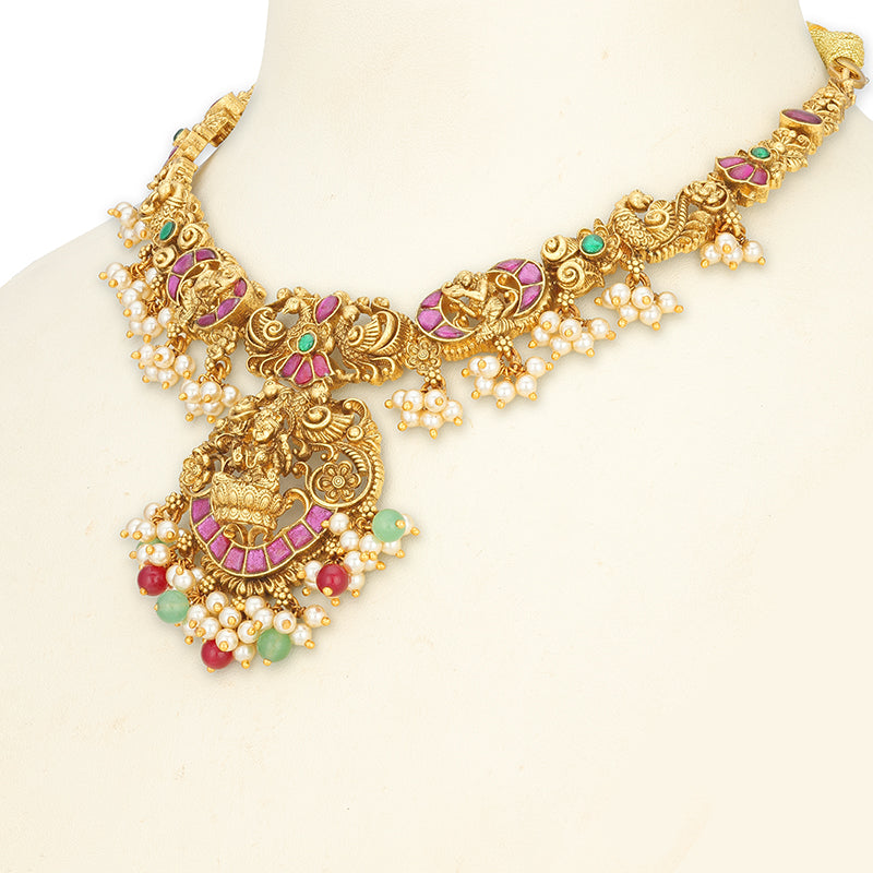 Elegant Lakshmi Peacock Bead Drop 925 Sterling Silver Necklace for Women