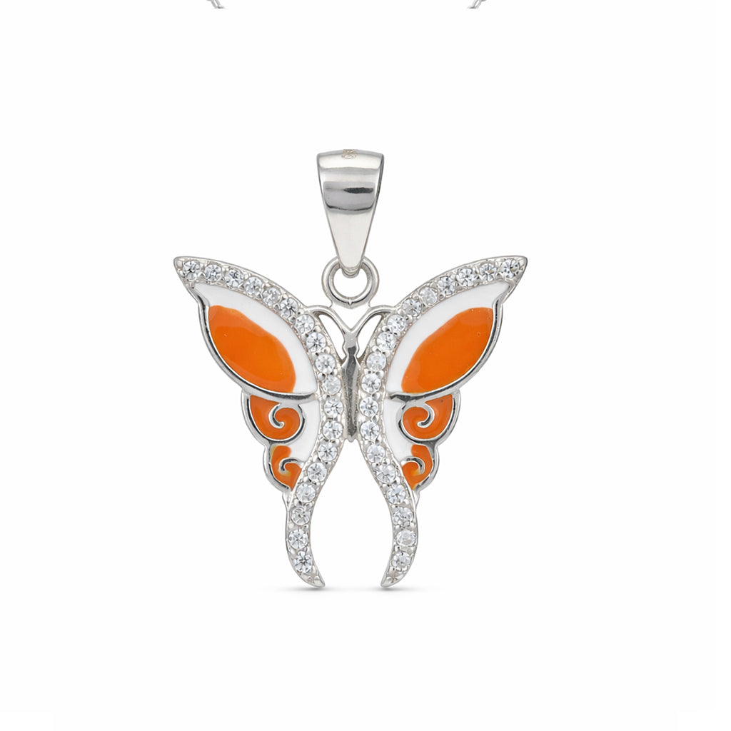 Elegant Orange Butterfly Charm 925 Sterling Silver Pendant