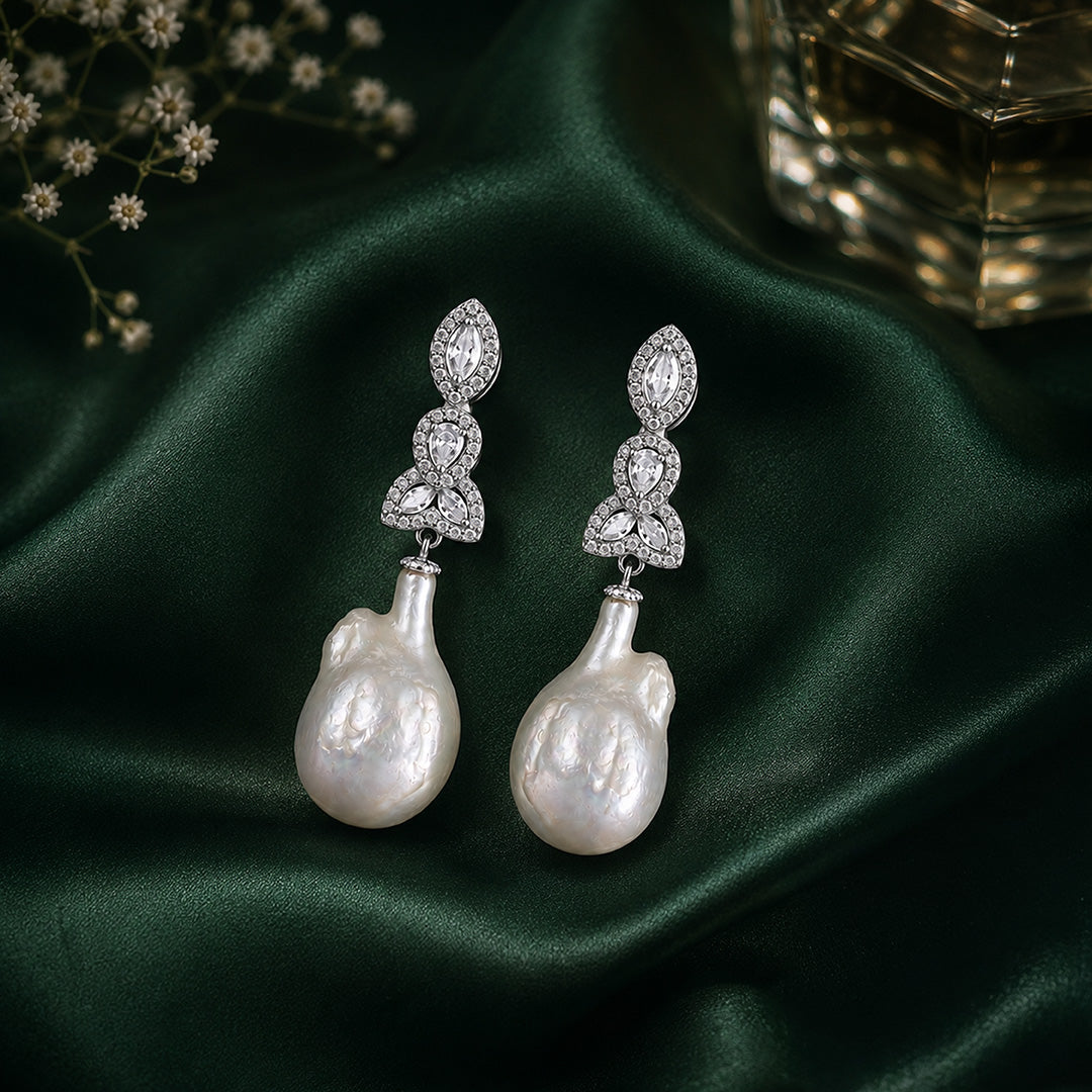 Elegant Baroque Pearl 925 Sterling Silver Drop Earrings