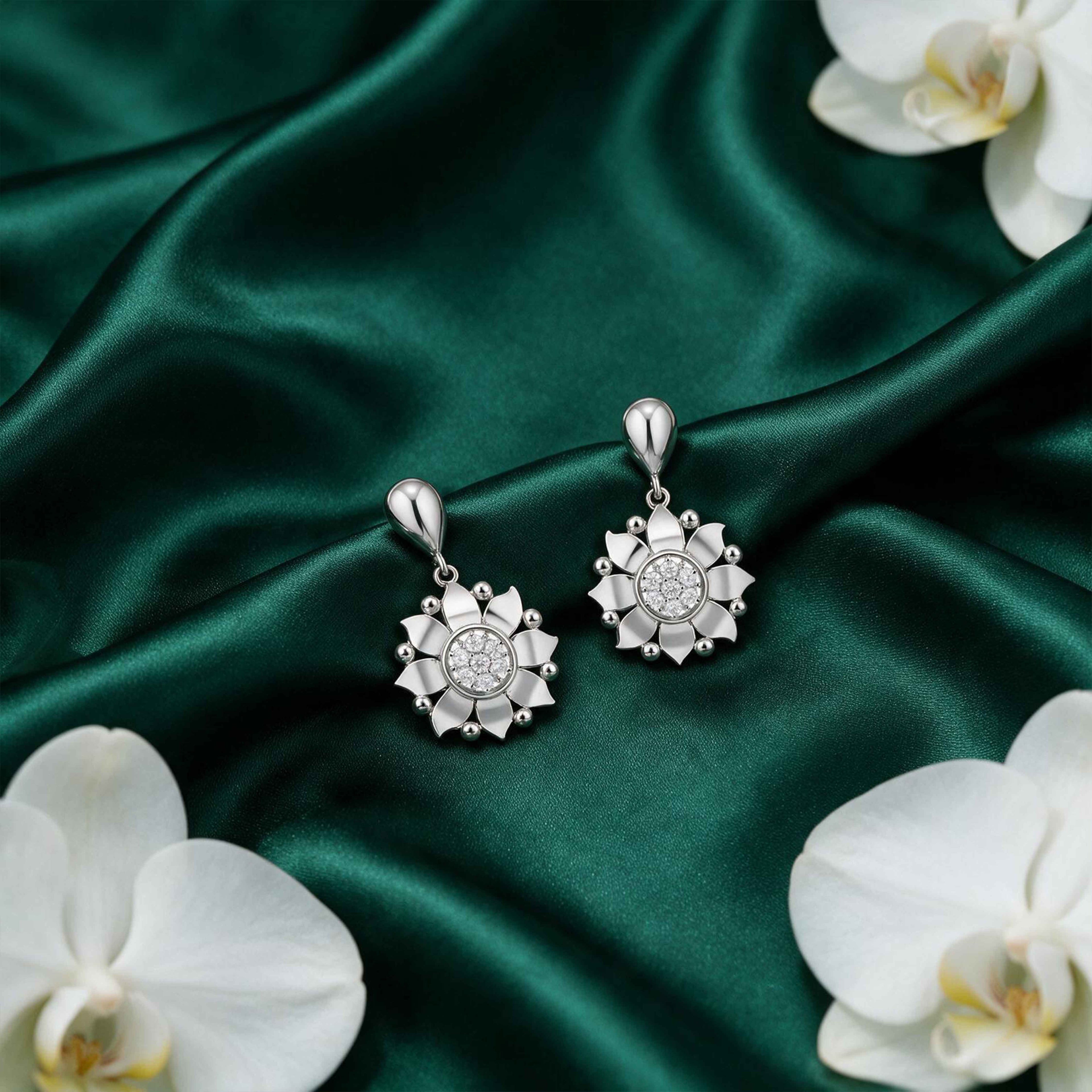 Elegant Blossom 925 Sterling Silver Diamond Radiance Earrings