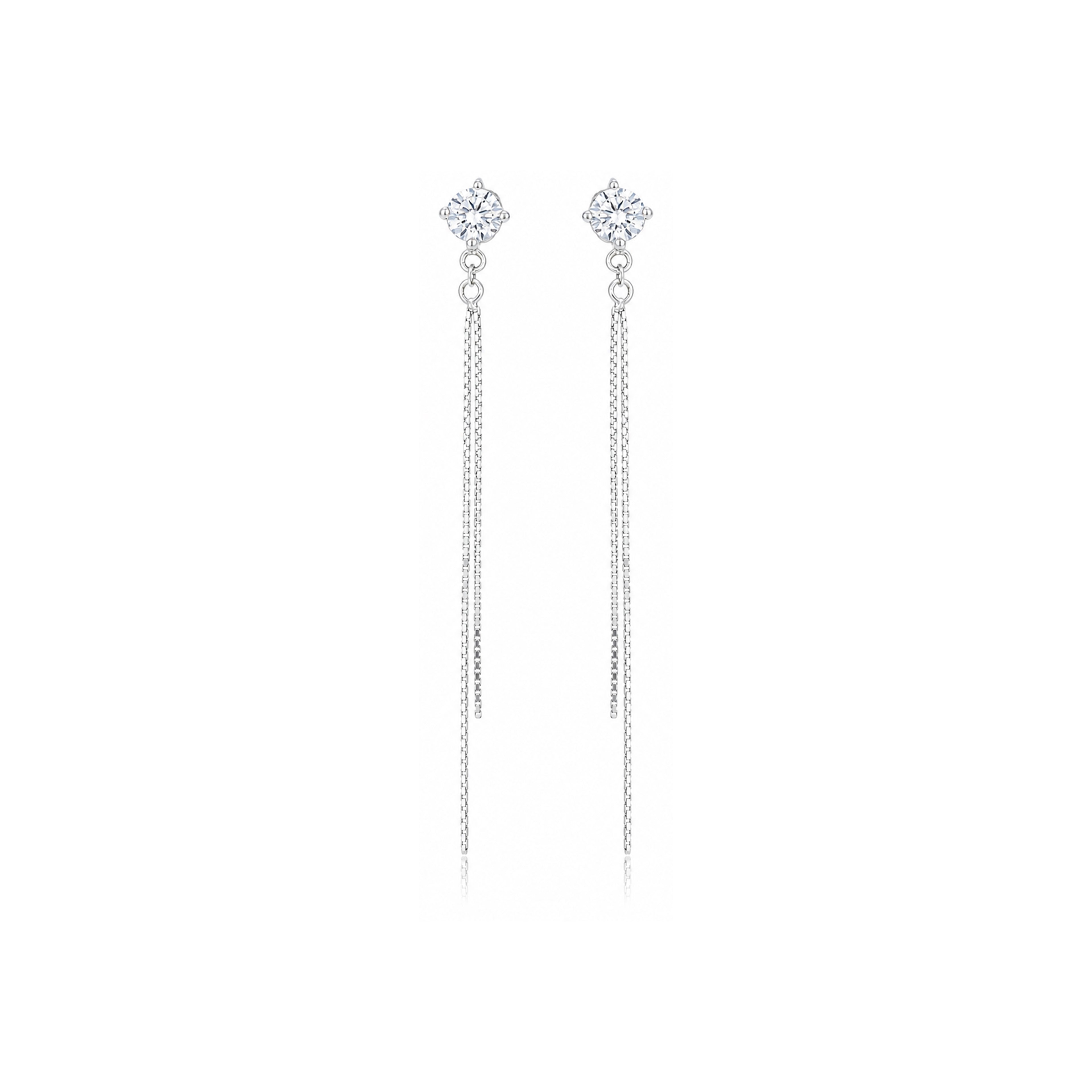 Elegant Crystal Stud Silver Chain Tassel Statement Earring