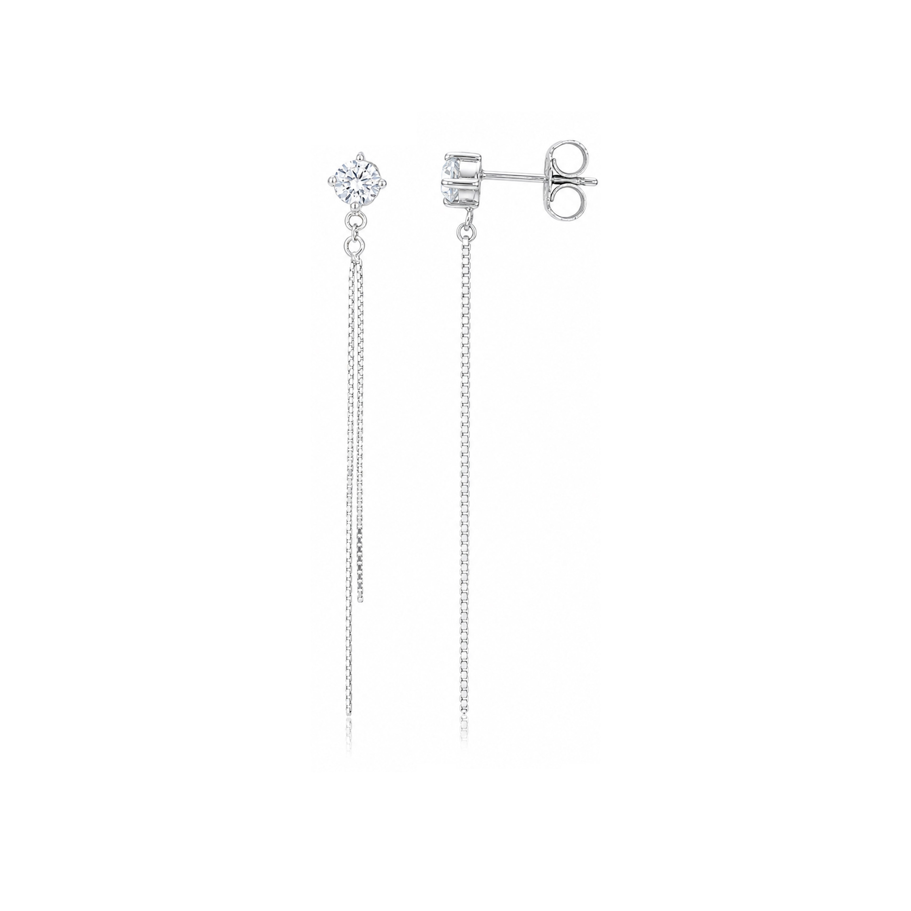 Elegant Crystal Stud Silver Chain Tassel Statement Earring