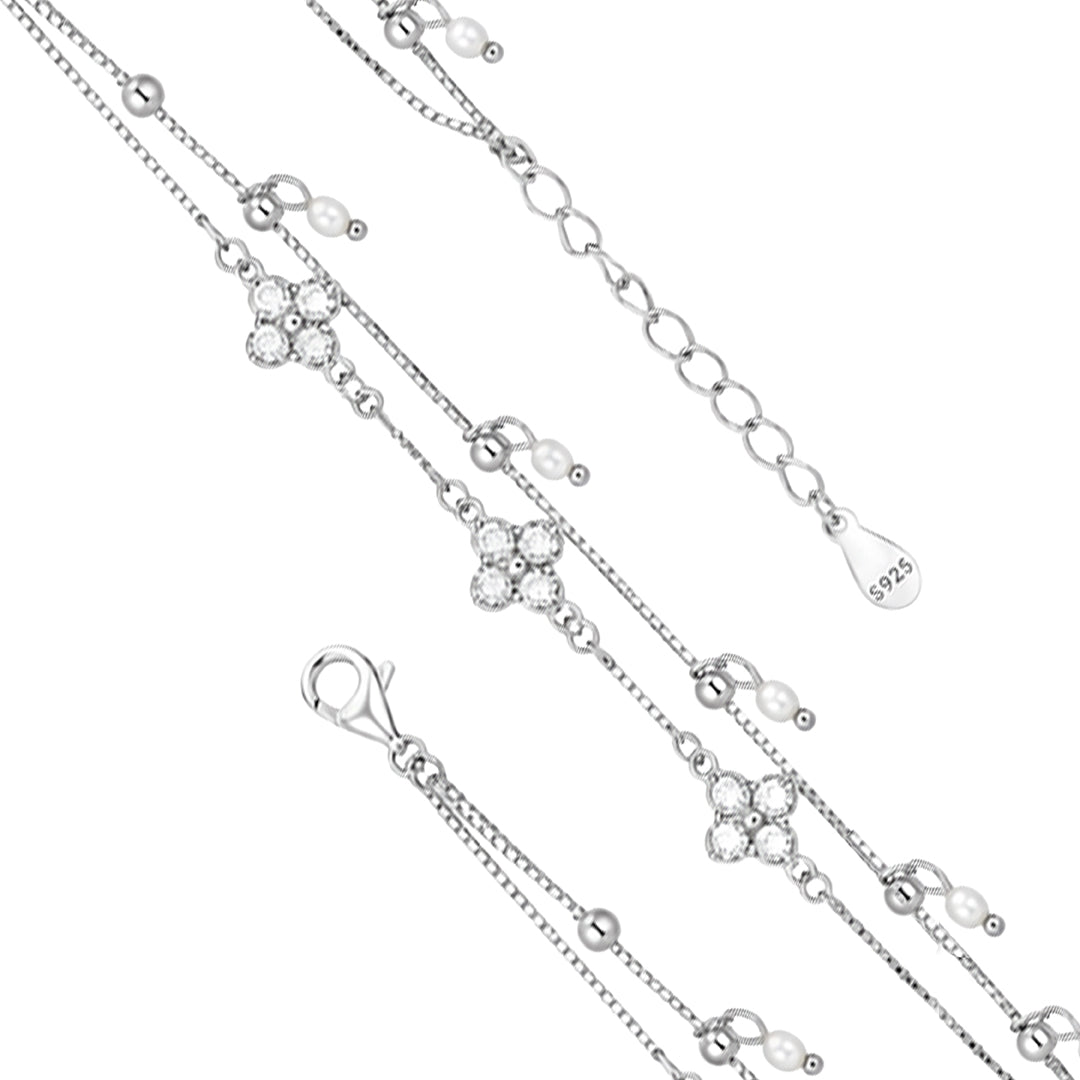 Elegant Double Layer Clover Silver Bracelet