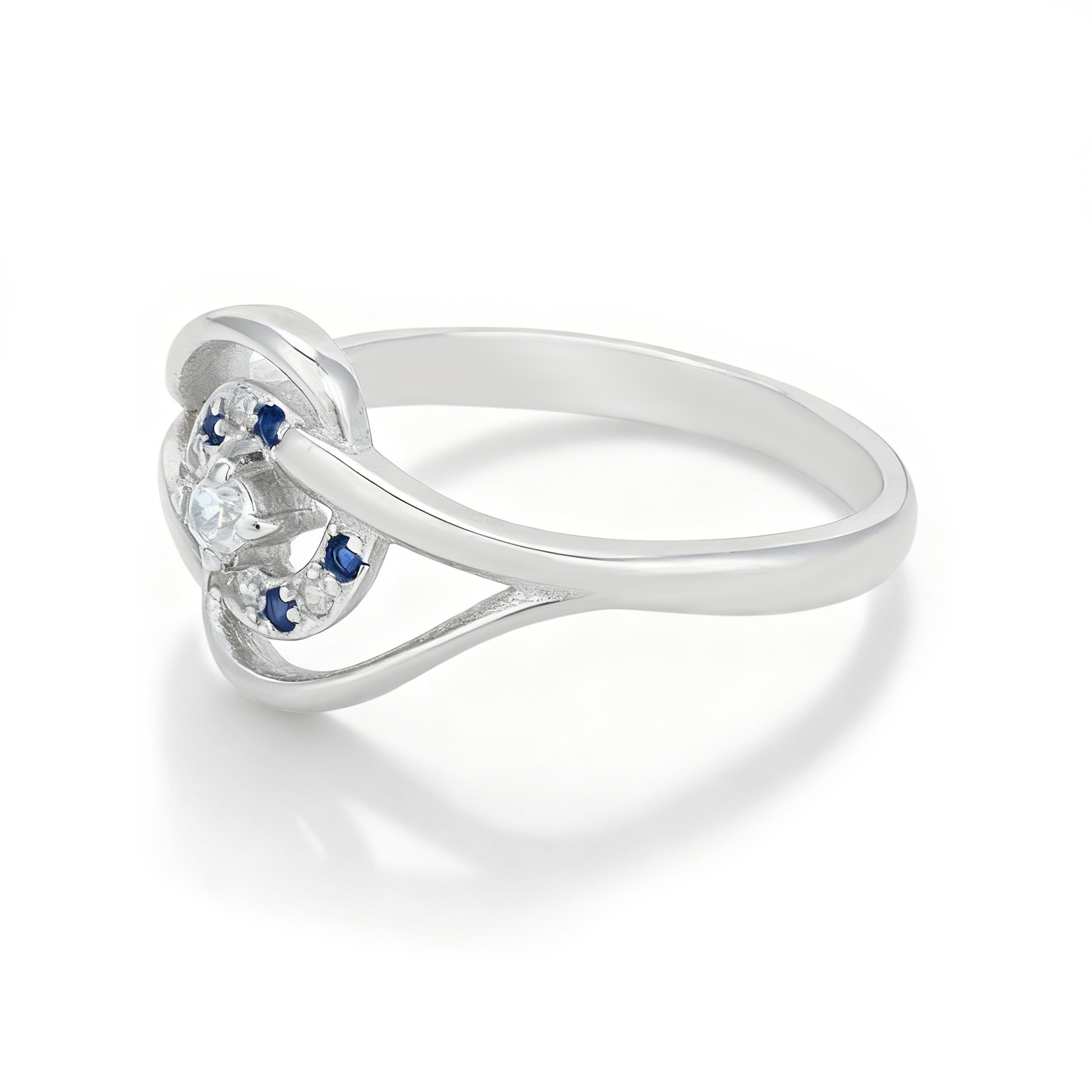 Elegant Floral Blue Stone 925 Sterling Silver Ring for Women