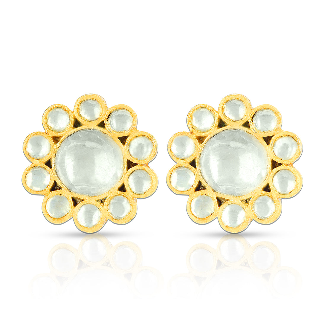 Elegant Kundan Flower 925 Sterling Silver Stud Earrings