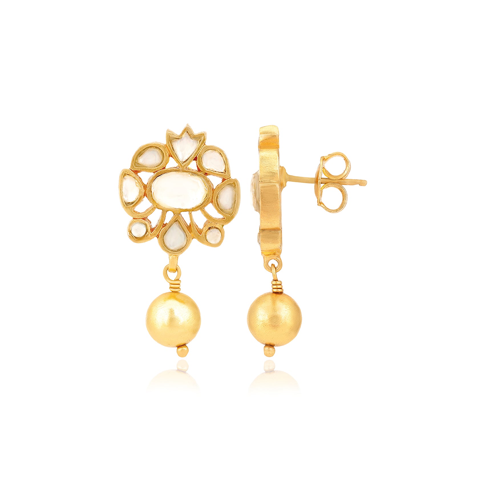 Elegant Pearled Kundan 925 Sterling Silver Earrings