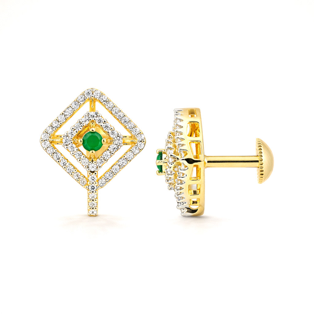 Elegant Square 925 Sterling Silver Green Stone Earring for Women