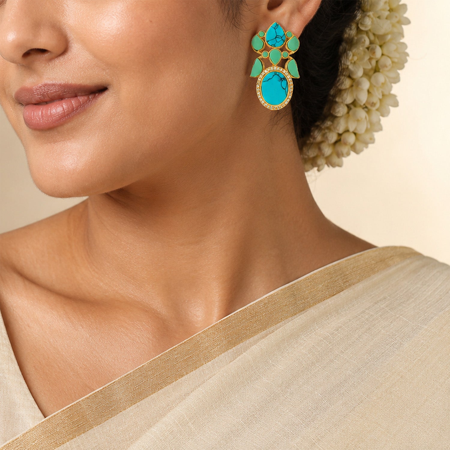 Elegant Turquoise Floral 925 Sterling Silver Earrings