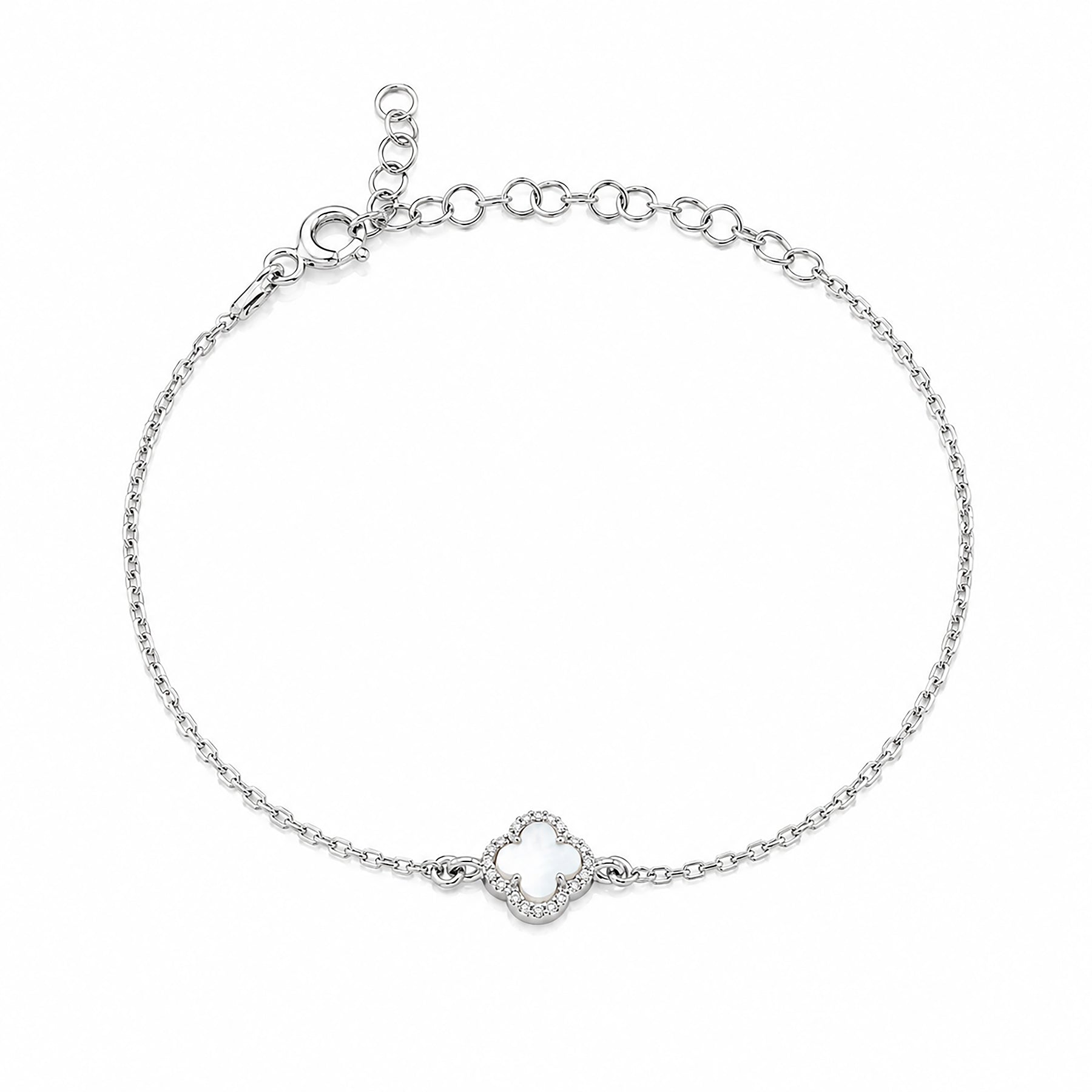 Elegant White Clover Sparkle Silver Chain Bracelet
