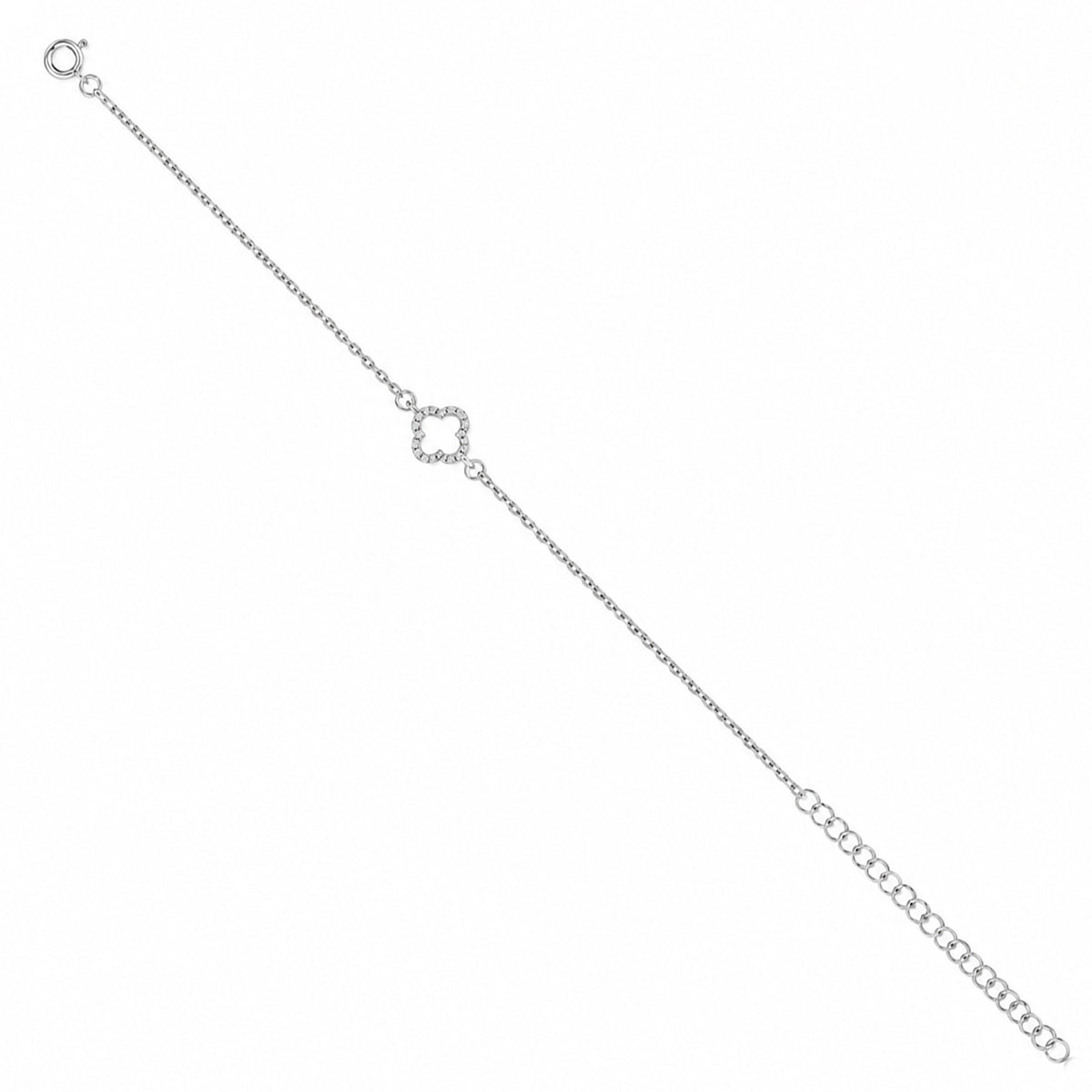 Elegant White Clover Sparkle Silver Chain Bracelet