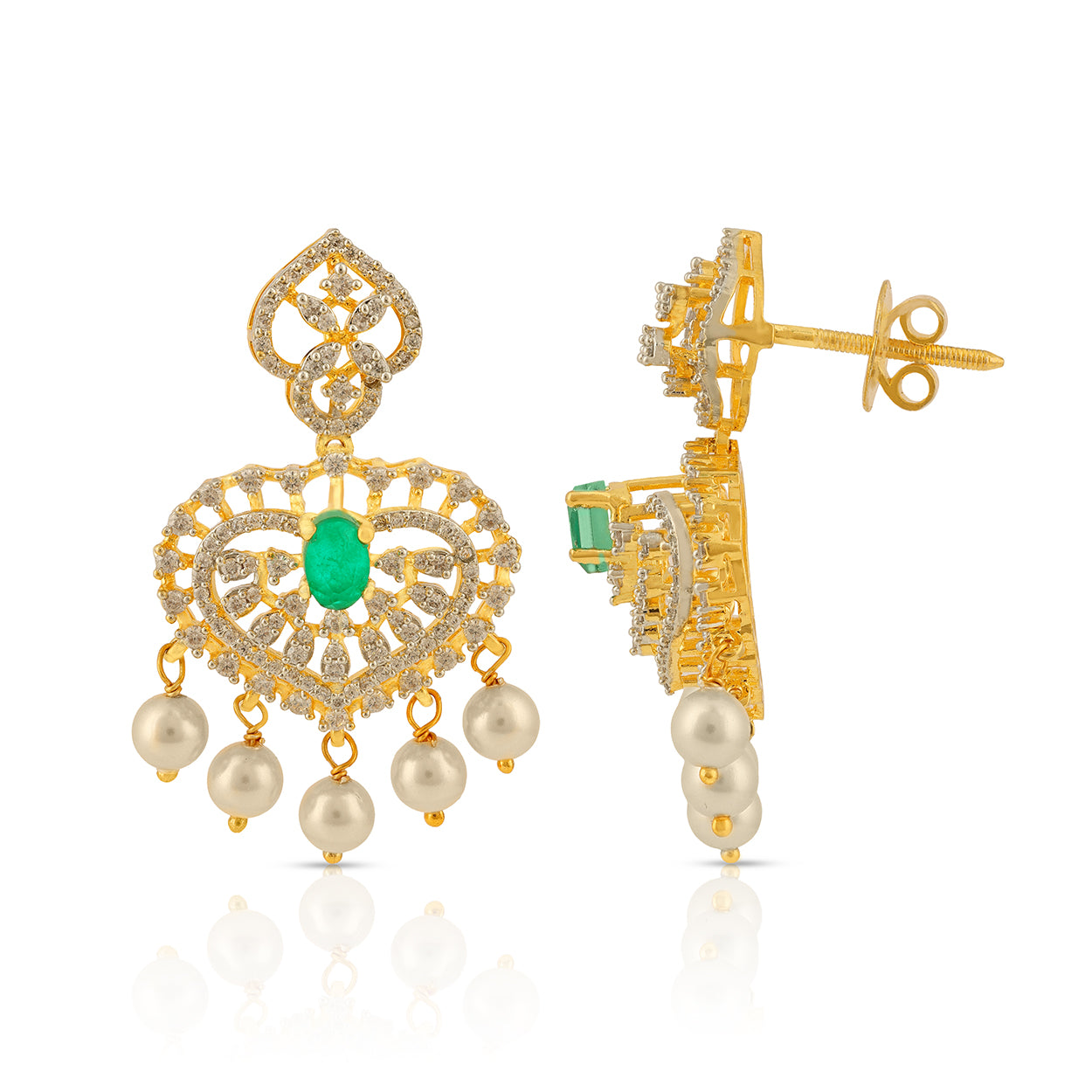 Emerald Heart 925 Sterling Silver Pearl Drop Earring for Women