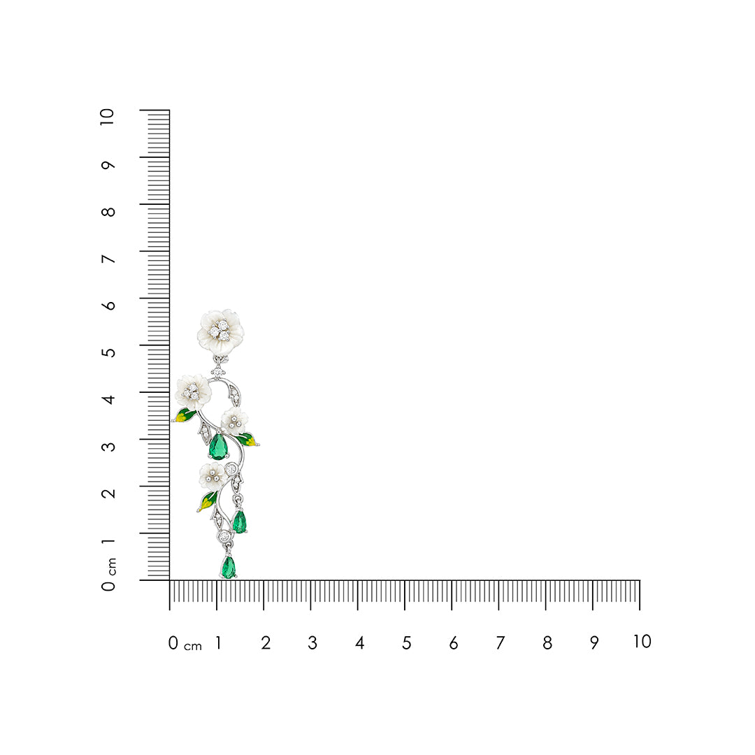 Emerald Blossom 925 Sterling Silver Floral Cascade Earrings
