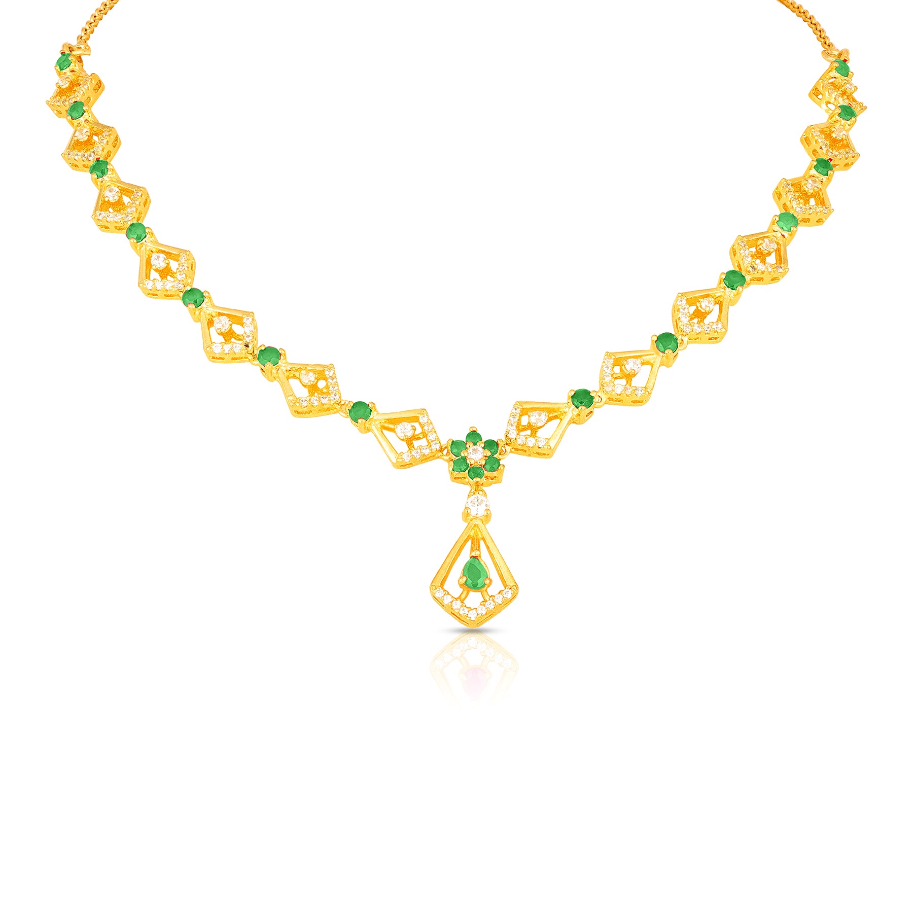 Emerald Geometry Pear Motif 925 Sterling Silver Necklace for Women