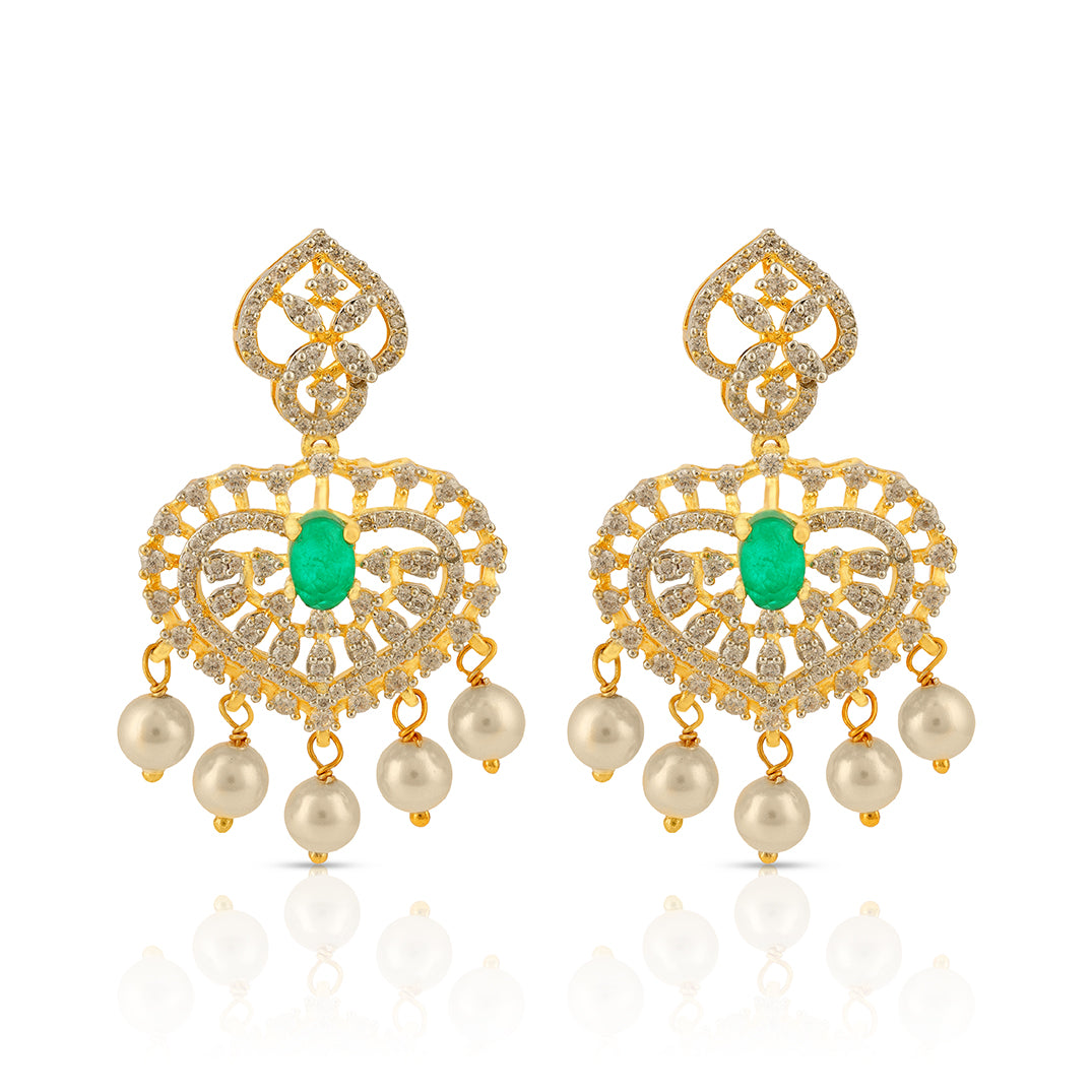 Emerald Heart 925 Sterling Silver Pearl Drop Earring for Women