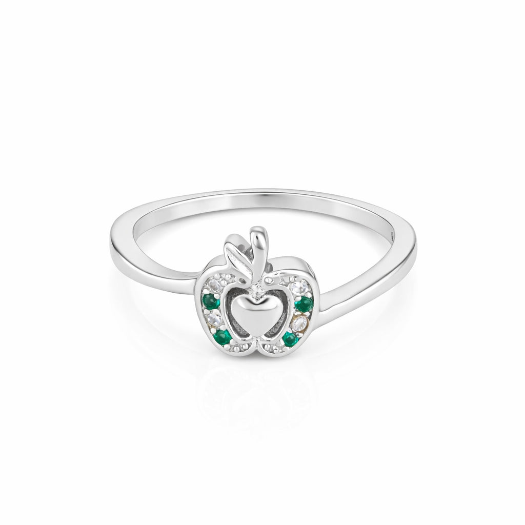 Silver ring with a heart-shaped pendant on a white background