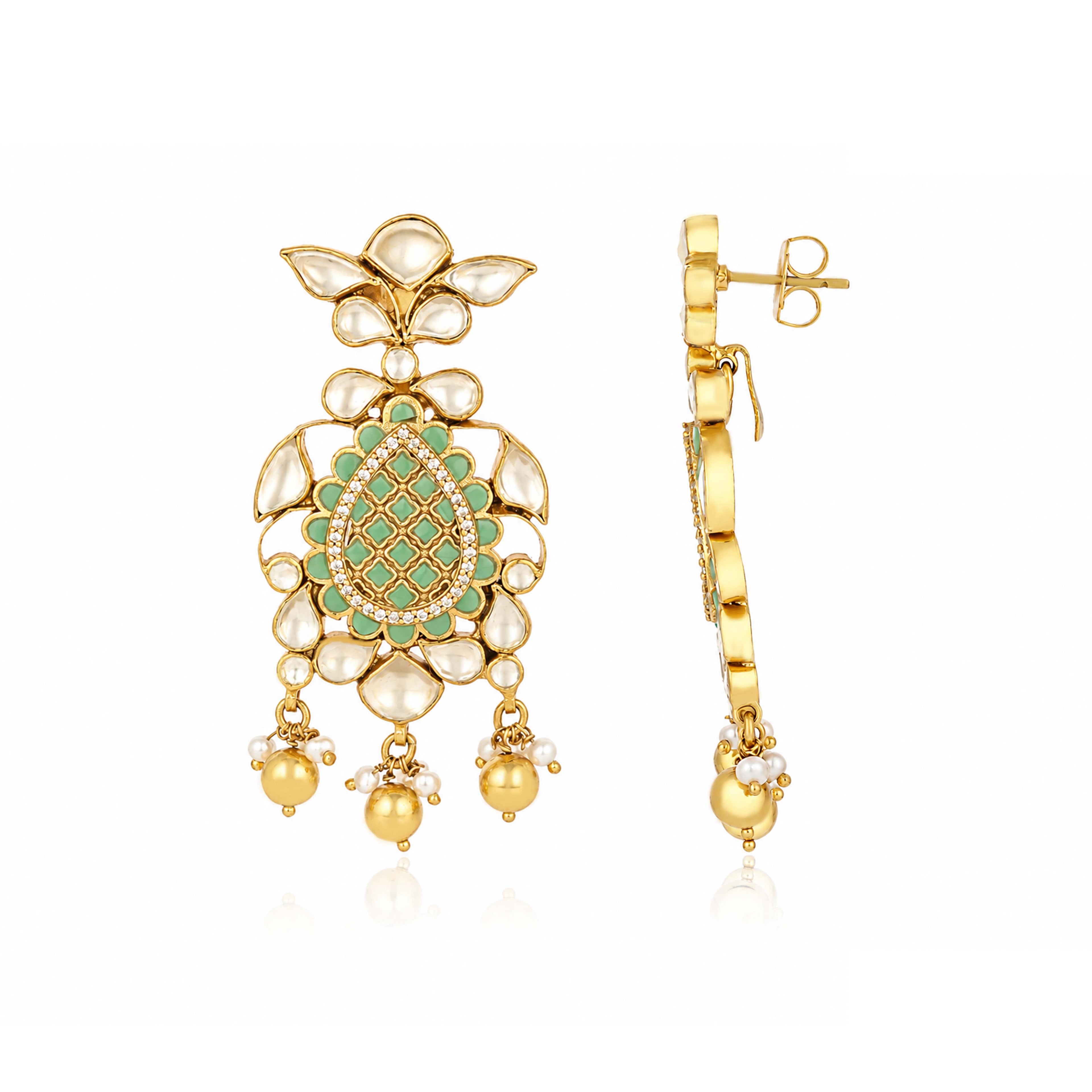 Emerald Pearl Chandelier 925 Sterling Silver Earrings