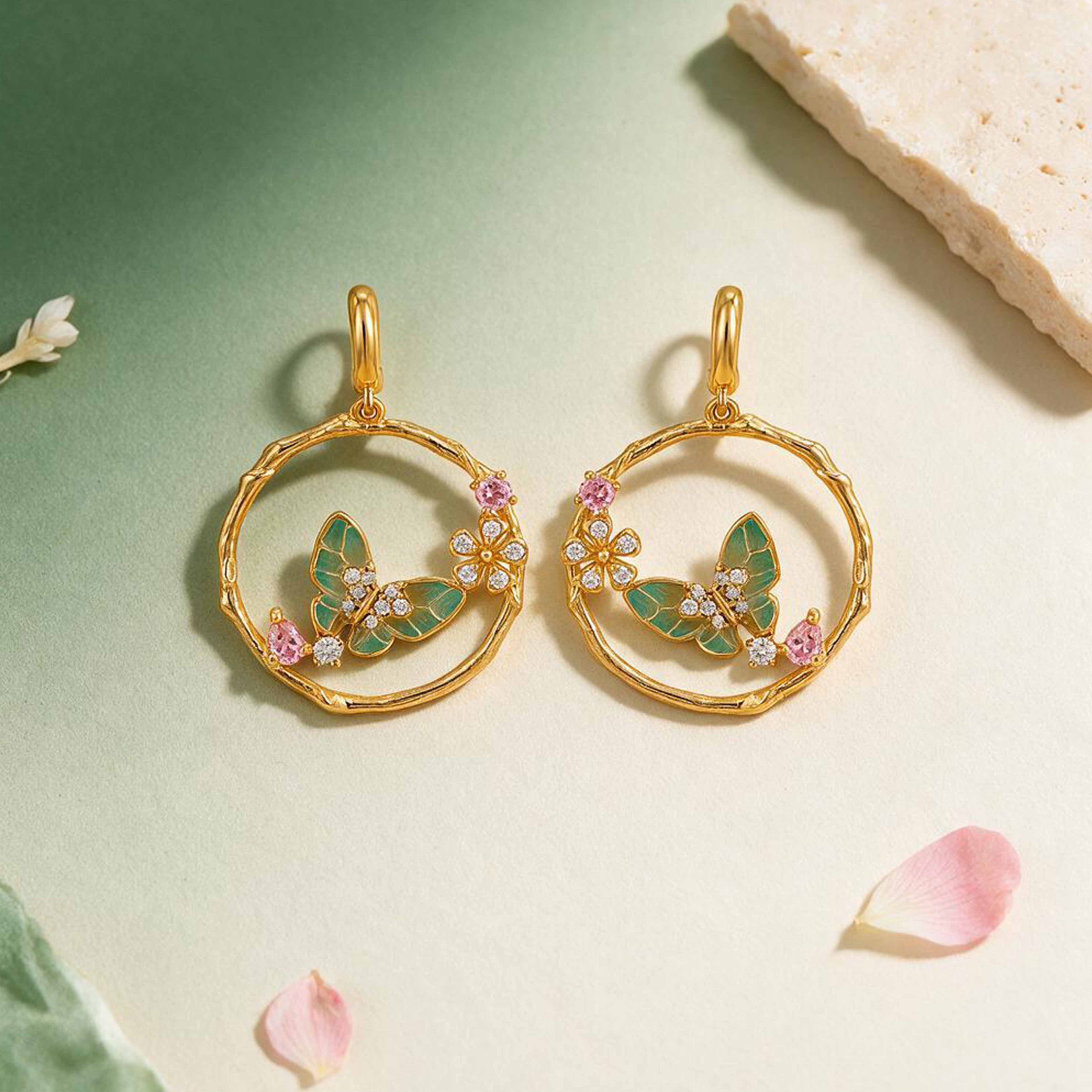 Enchanted Butterfly 925 Sterling Silver Floral Hoop Earrings