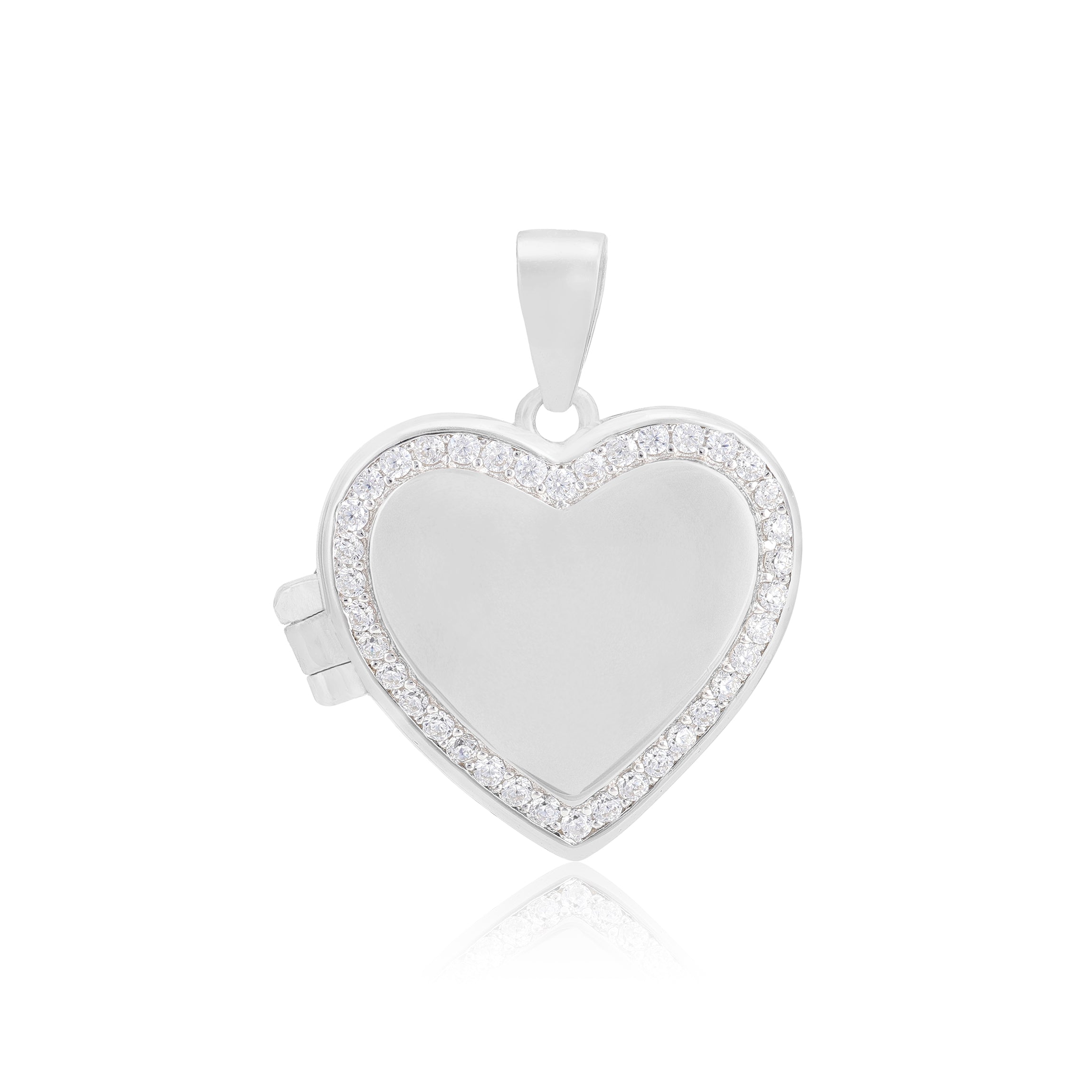 Enchanted Heart 925 Rhodium Plated White Accent Stone Locket Pendants