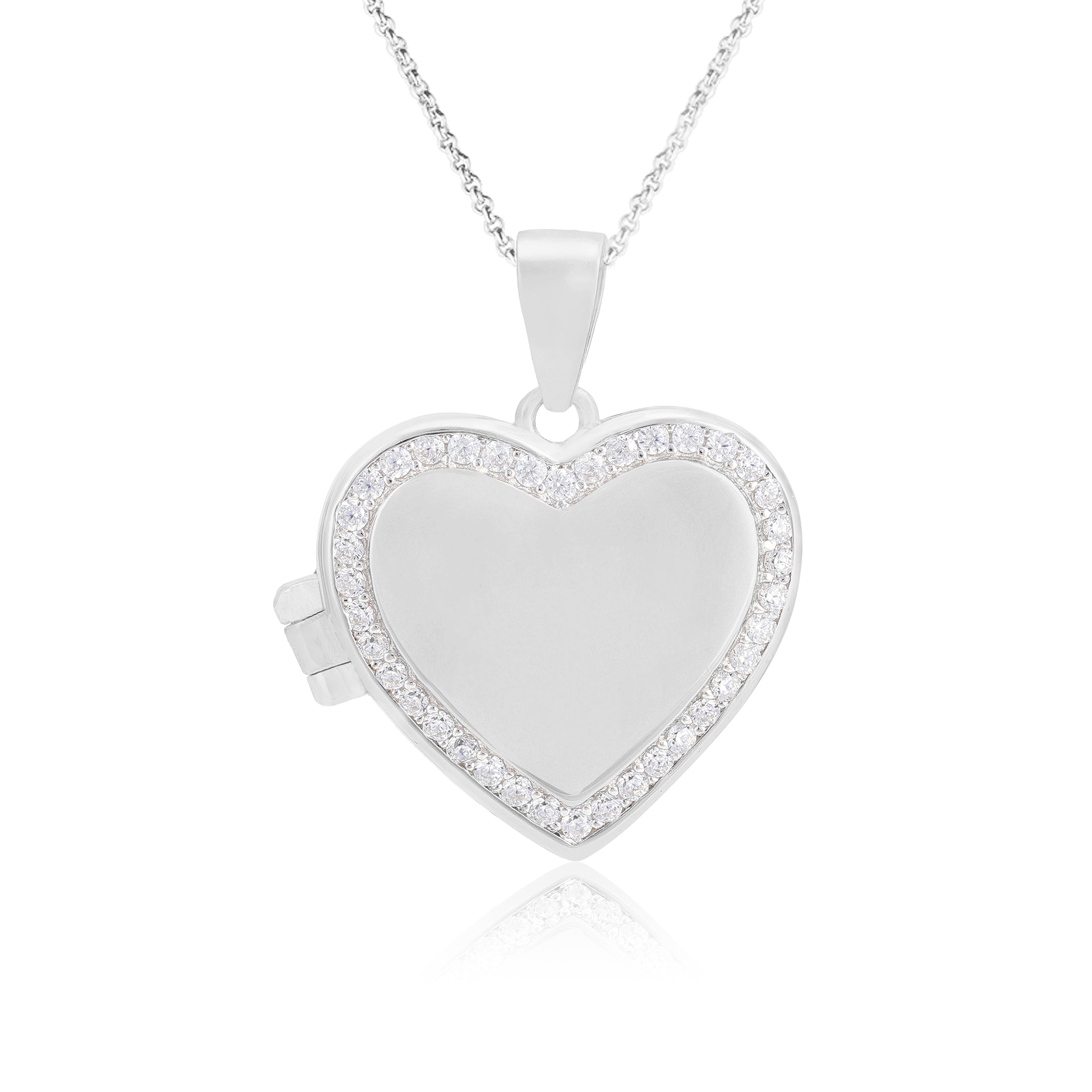 Enchanted Heart 925 Rhodium Plated White Accent Stone Locket Pendants