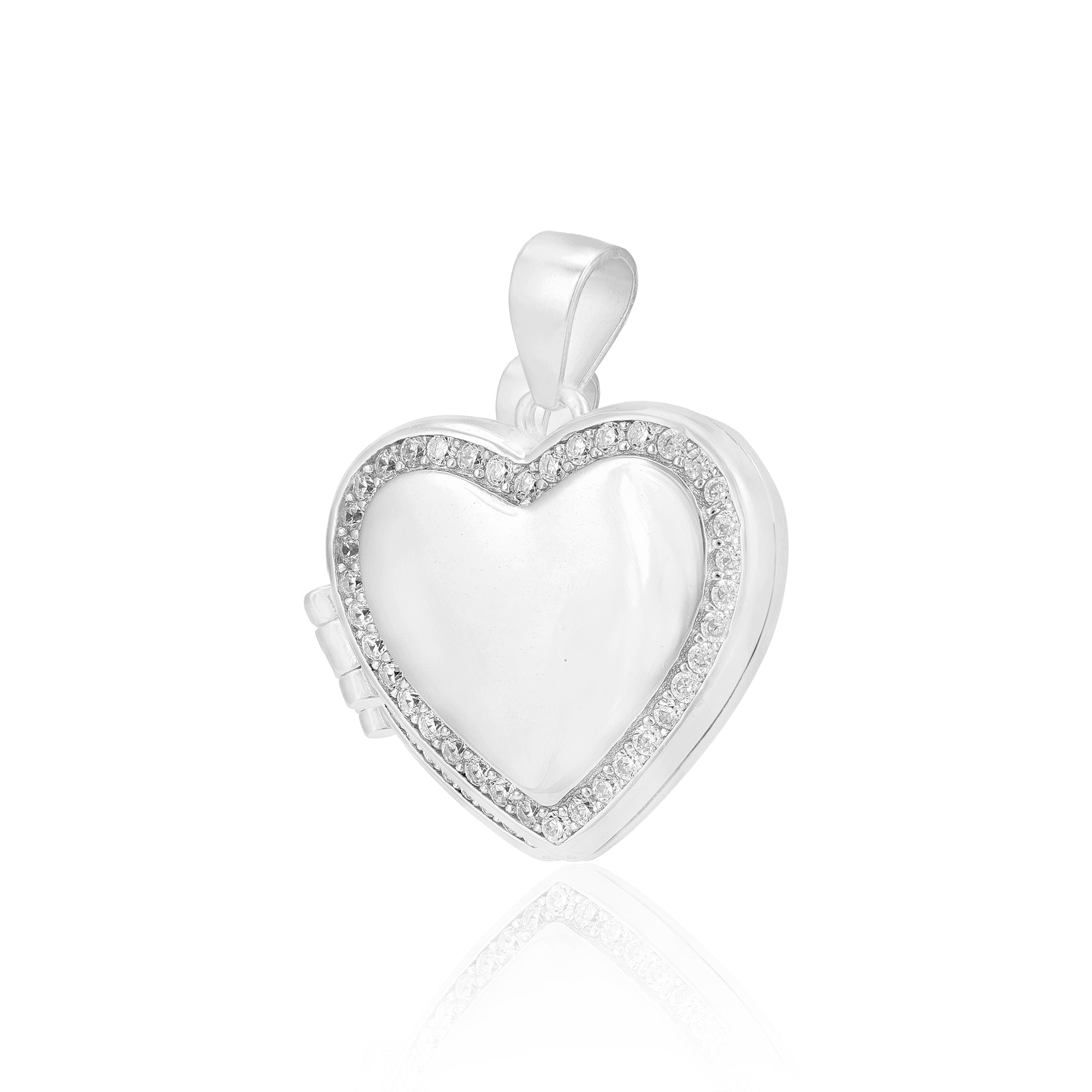 Enchanted Heart 925 Rhodium Plated White Accent Stone Locket Pendants