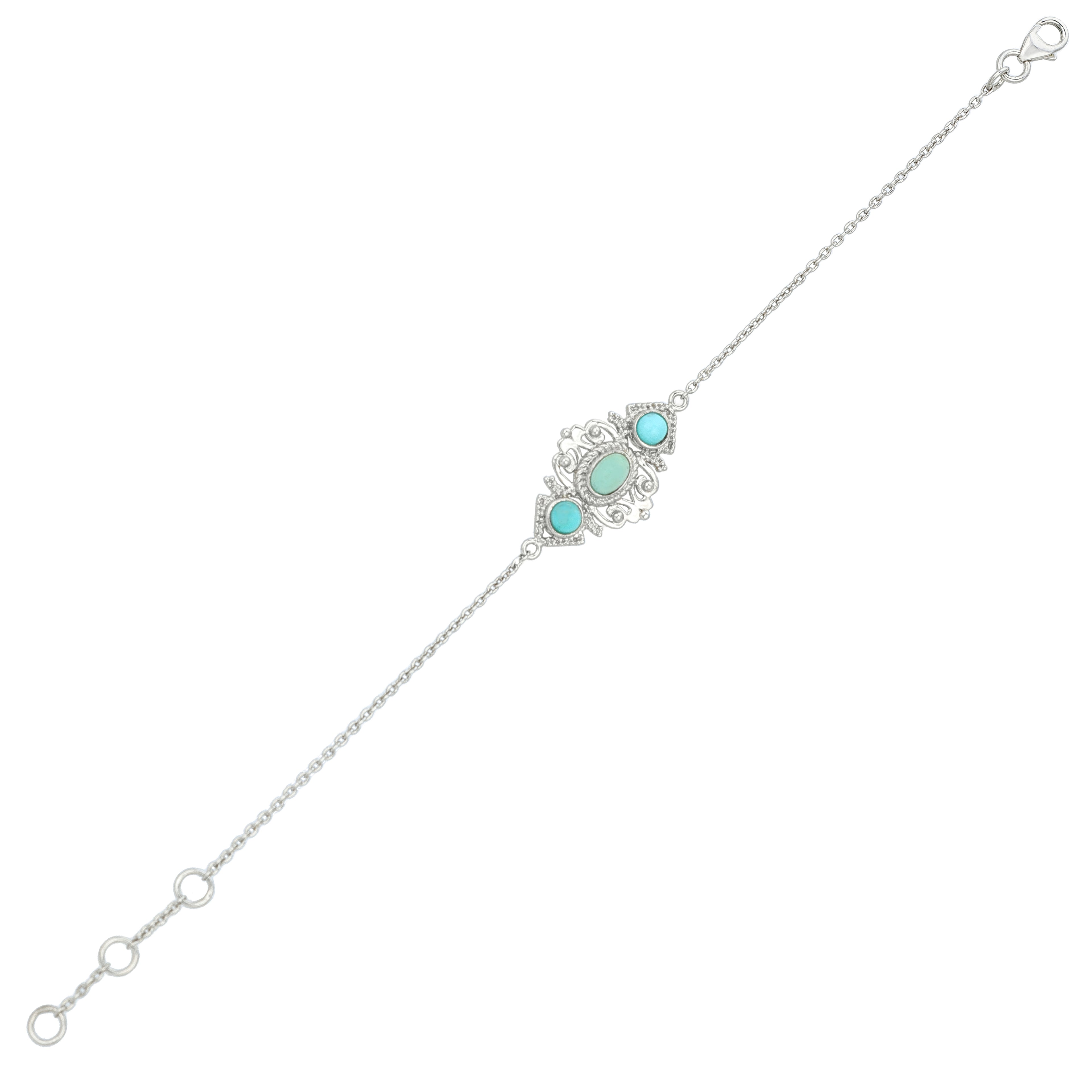 Enchanted Turquoise Medallion Silver Intricate Charm Chain Bracelet