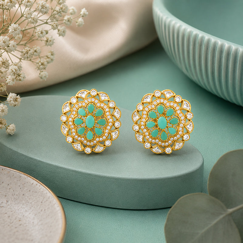 Enchanting Mint Bloom 925 Sterling Silver Designer Earrings