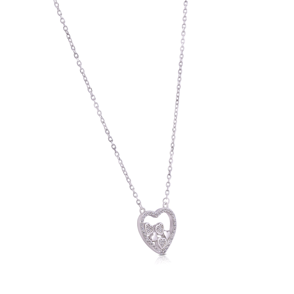 Endless Heart Rhodium Plain Stone Heart Chain Pendant