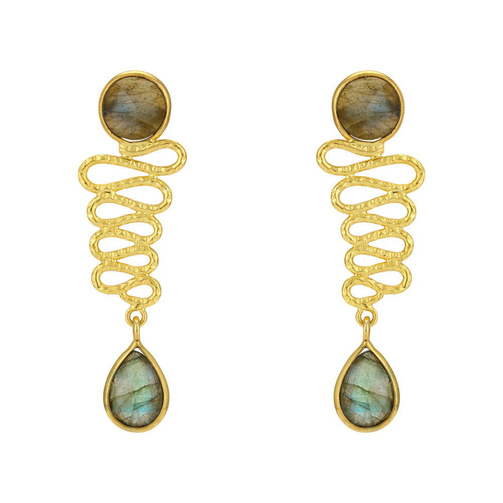 Endless Wavy Labradorite Gold Plated 925 Earrings