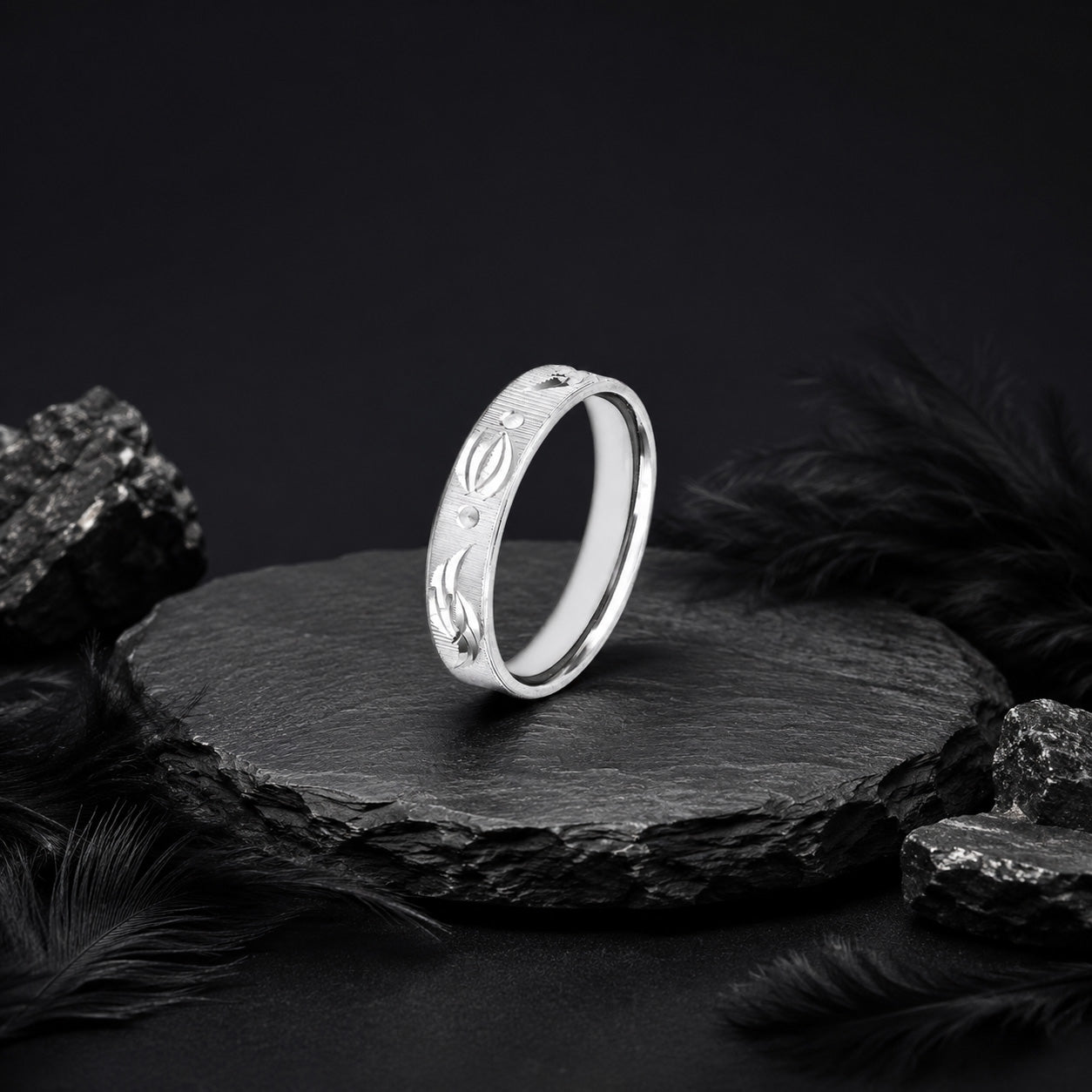 Engraved Leaf Harmony 925 Sterling Silver Rings for Men