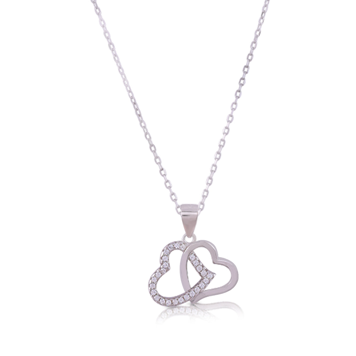 Eternal Bond Rhodium Plated Twin Heart Chain Pendants