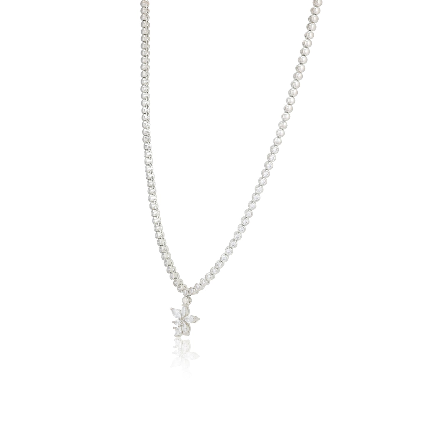 Eternal Grace Rhodium Plated Floral Pendant Necklace